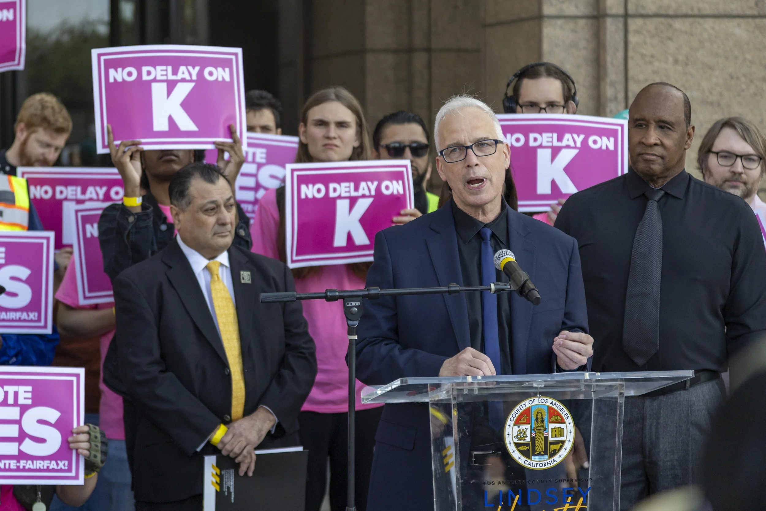  John Heilman, the mayor of West Hollywood, speaks at a press conference outside Union Station, Thursday, March 26, 2026 in Los Angeles, Calif., ahead of a meeting of the Los Angeles County Metropolitan Transit Authority (Metro) Board of Directors. T