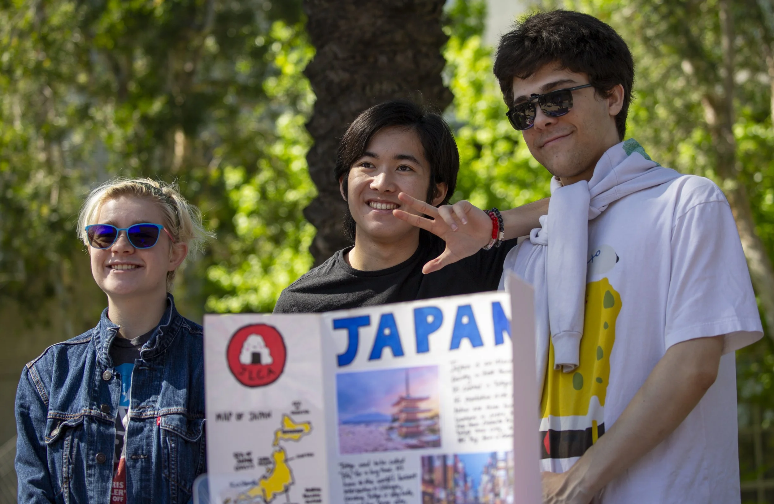  Students pose at a table for a Japanese language exchange club during a Club Awareness event at Santa Monica College on Thursday, March 26, 2026, in Santa Monica, Calif. The club promotes cultural exchange and Japanese language practice through conv