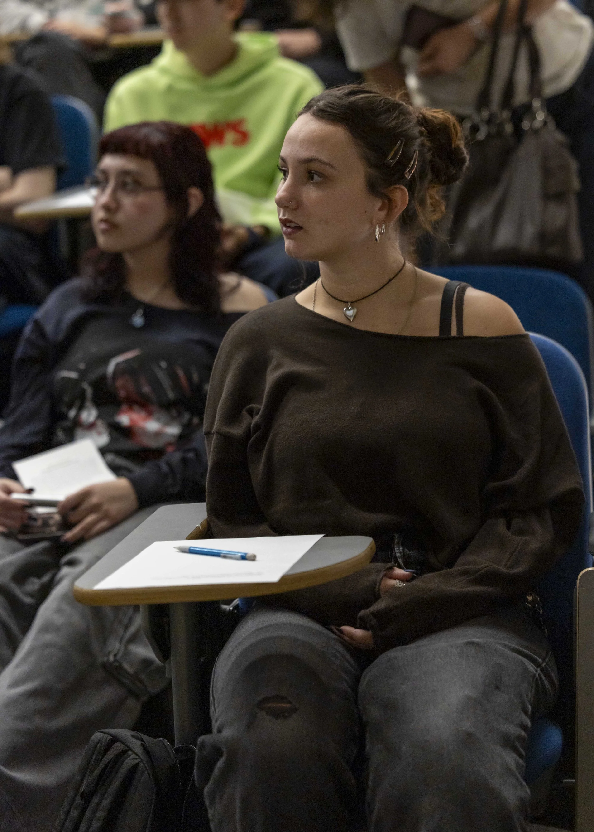  Santa Monica College (SMC) student Maral Laforte attends a special event featuring Mexican American multidisciplinary performance artist Rafa Esparza at the SMC Student Services Center Orientation Hall in Santa Monica, Calif., on Wednesday, March 11