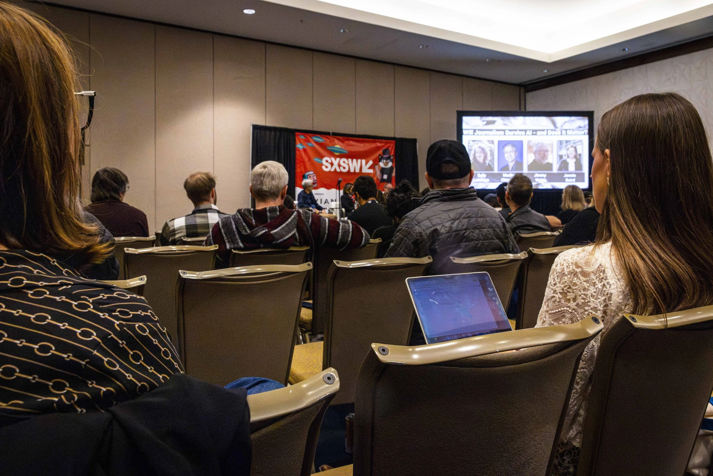  People attend one of many panels that took place during the South by Southwest (SXSW) festival in one of the Hilton Hotel salons on Tuesday, March 17, 2026, in Austin, Texas. Due to the redevelopment of the Austin Convention Center, SXSW celebrated 