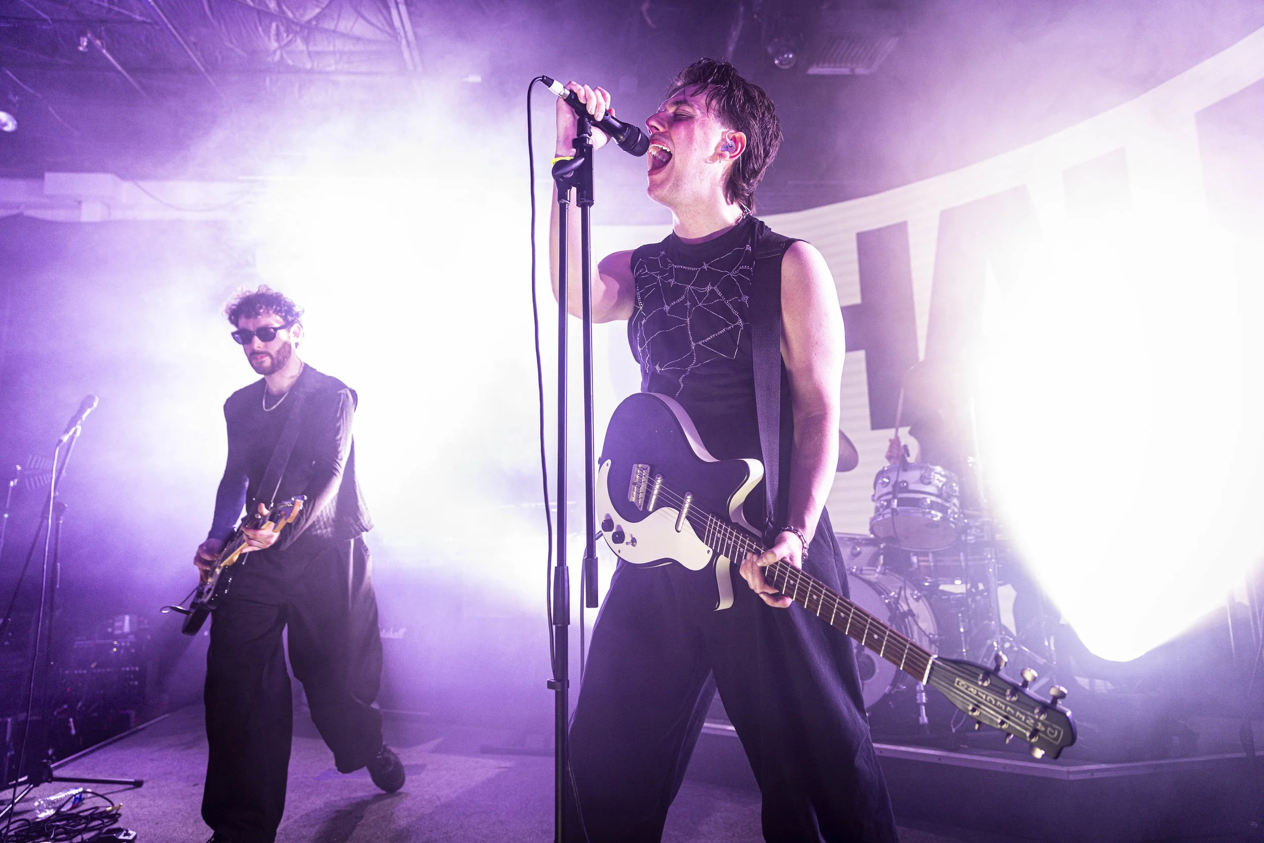  (L to R) Benedict Goddard and Ross Cullen, of Irish electro-punk duo Chalk, perform at Palm Door on Sixth as part of the British Music Embassy showcases on Sunday, March 15, 2026, in Austin, Texas, during the South by Southwest (SXSW) festival. Due 