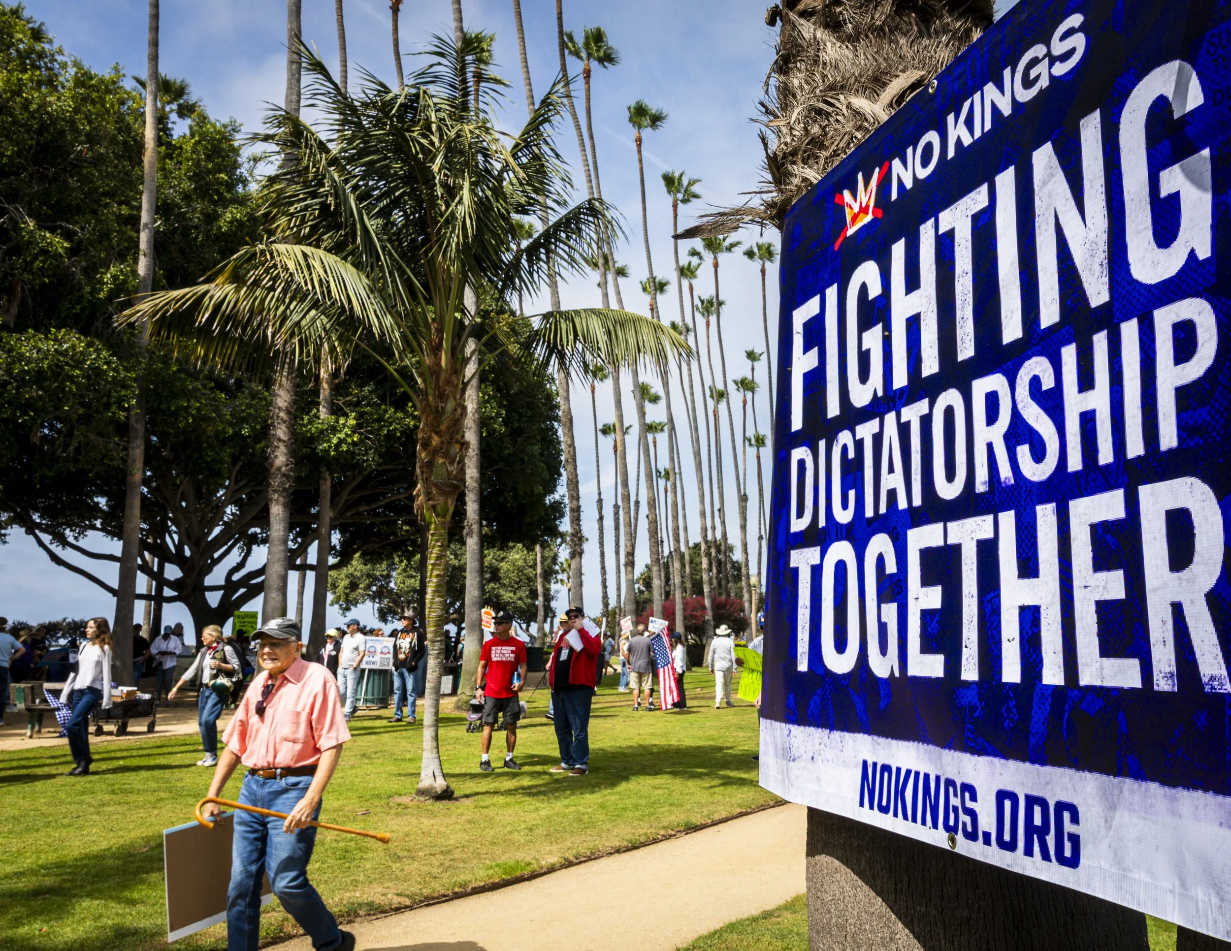  People gather for the “No Kings 3” rally on Palisades Park at Ocean Ave. and Montana Ave. on Saturday, March 28th, 2026, in Santa Monica, Calif. The protest, part of a nationwide movement opposing policies of President Donald Trump’s administration,