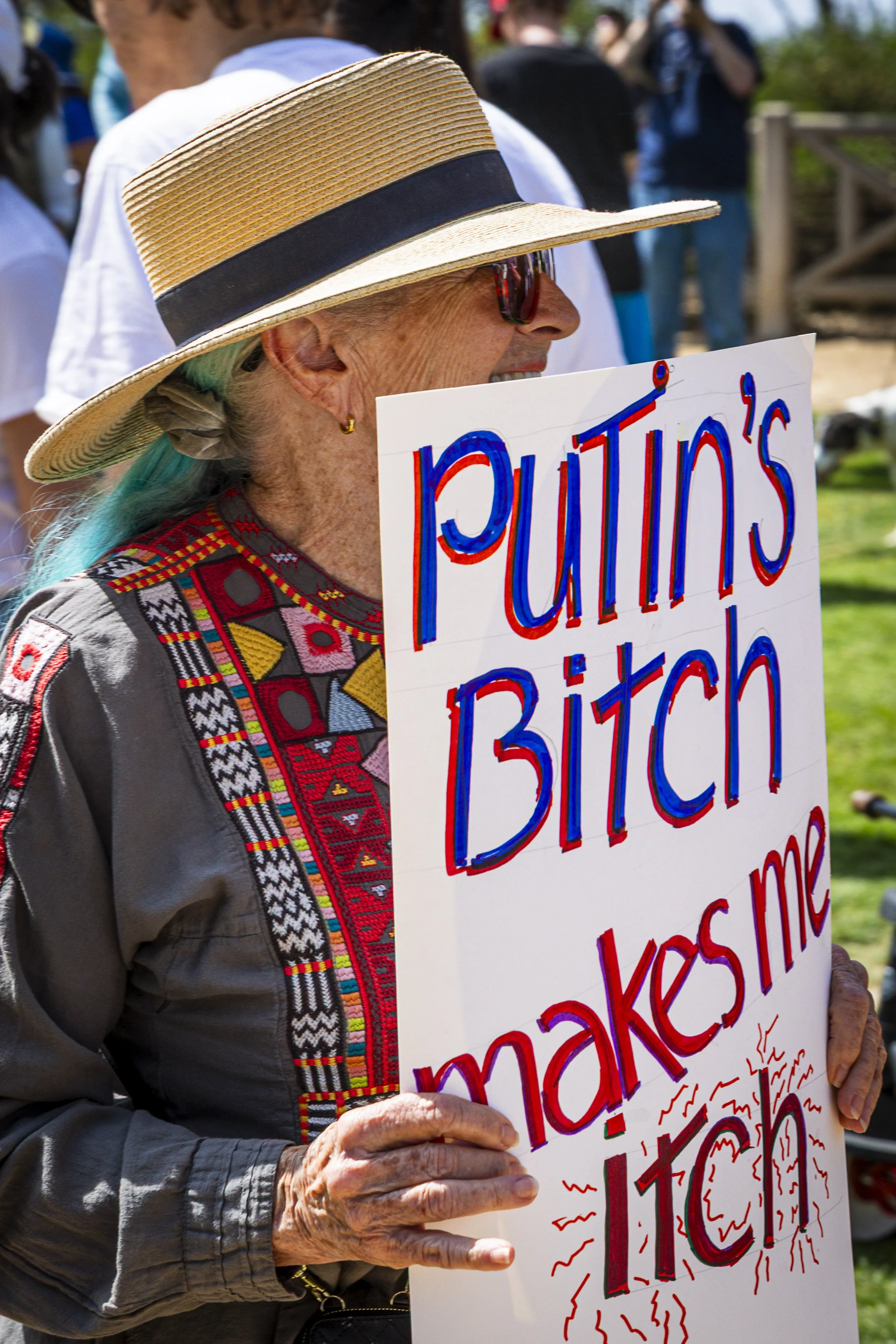  Protesters brought all sorts of signs to the “No Kings 3” rally on Palisades Park at Ocean Ave. and Montana Ave. on Saturday, March 28th, 2026, in Santa Monica, Calif. The protest, part of a nationwide movement opposing policies of President Donald 