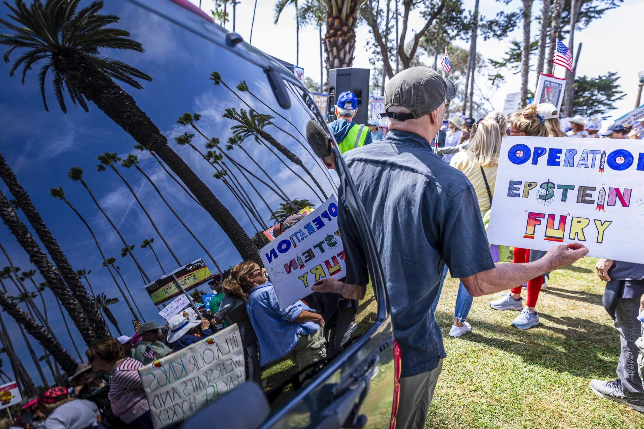  Protesters brought all sorts of signs to the “No Kings 3” rally on Palisades Park at Ocean Ave. and Montana Ave. on Saturday, March 28th, 2026, in Santa Monica, Calif. The protest, part of a nationwide movement opposing policies of President Donald 