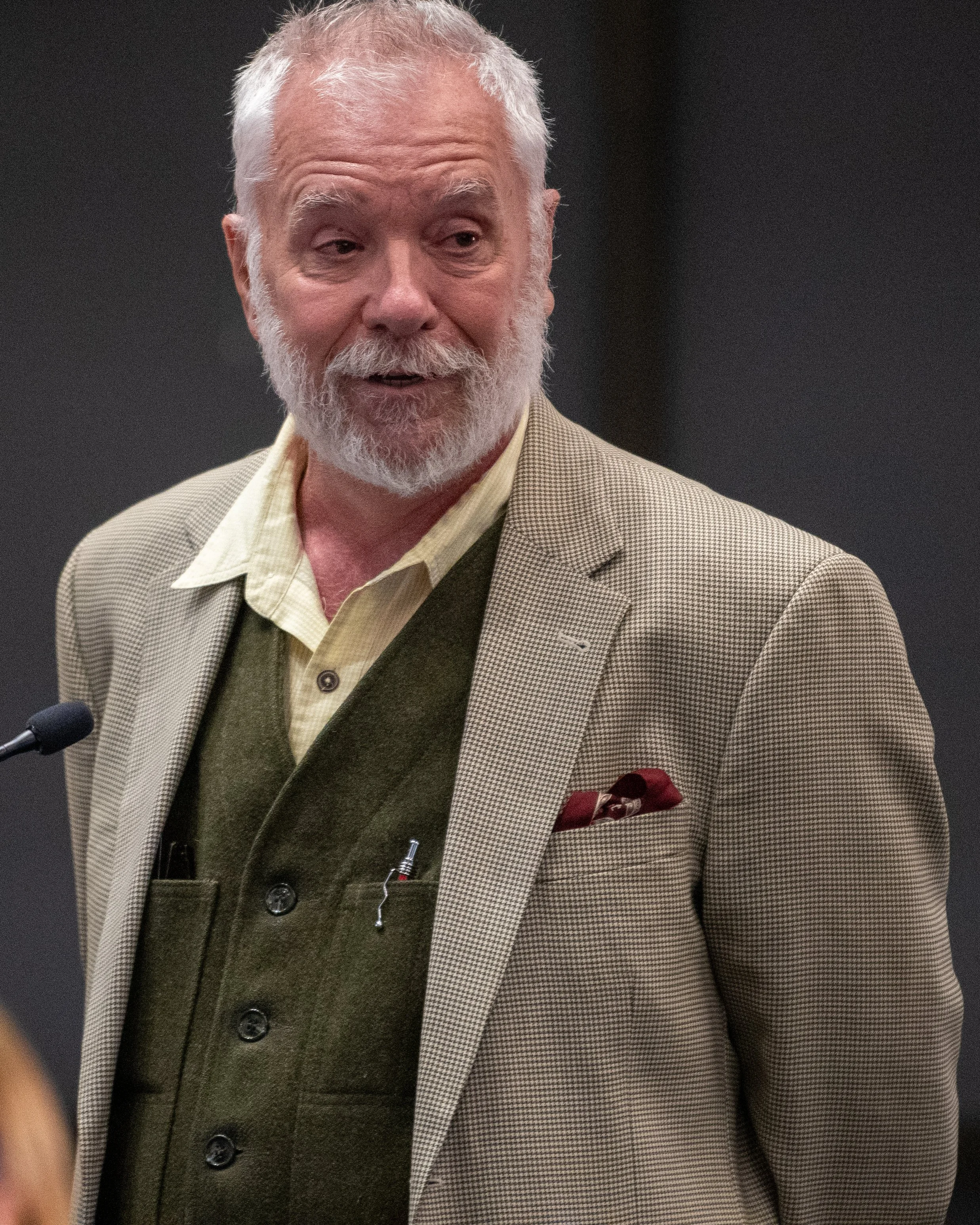  Santa Monica College (SMC) Instructor, Gerard Burkhart speaking of the Corsair News' achievments during the public comment portion of the Board of Trustees meeting held in the Orientation Hall at SMC Student Services Center in Santa Monica, Calif. o