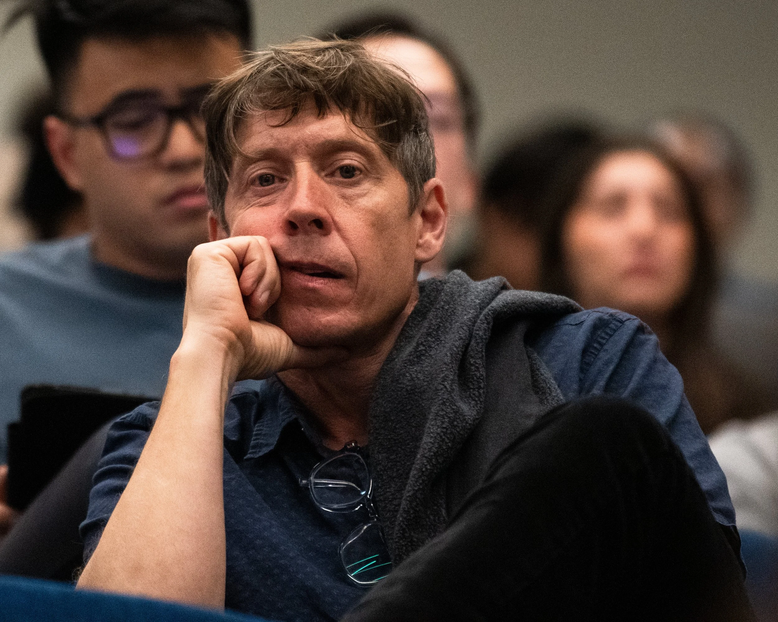  Santa Monica College (SMC) Lab Technician, Patrick Connor in the crowd during public comment portion of the Board of Trustees meeting held in the Orientation Hall of the SMC Student Services Center in Santa Monica, Calif. on April 7, 2026. (Karina C