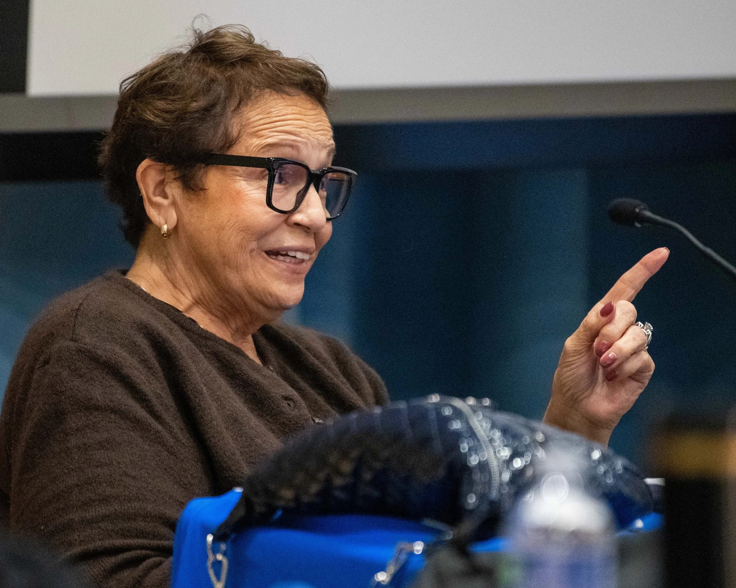  Sant Monica College (SMC) Board Member, Dr. Margaret Quinones-Perez adressing the Board during the Board of Trustees meeting held in the Orientation Hall of the SMC Student Services Center in Santa Monica, Calif. on April 7, 2026. (Karina Custodio |