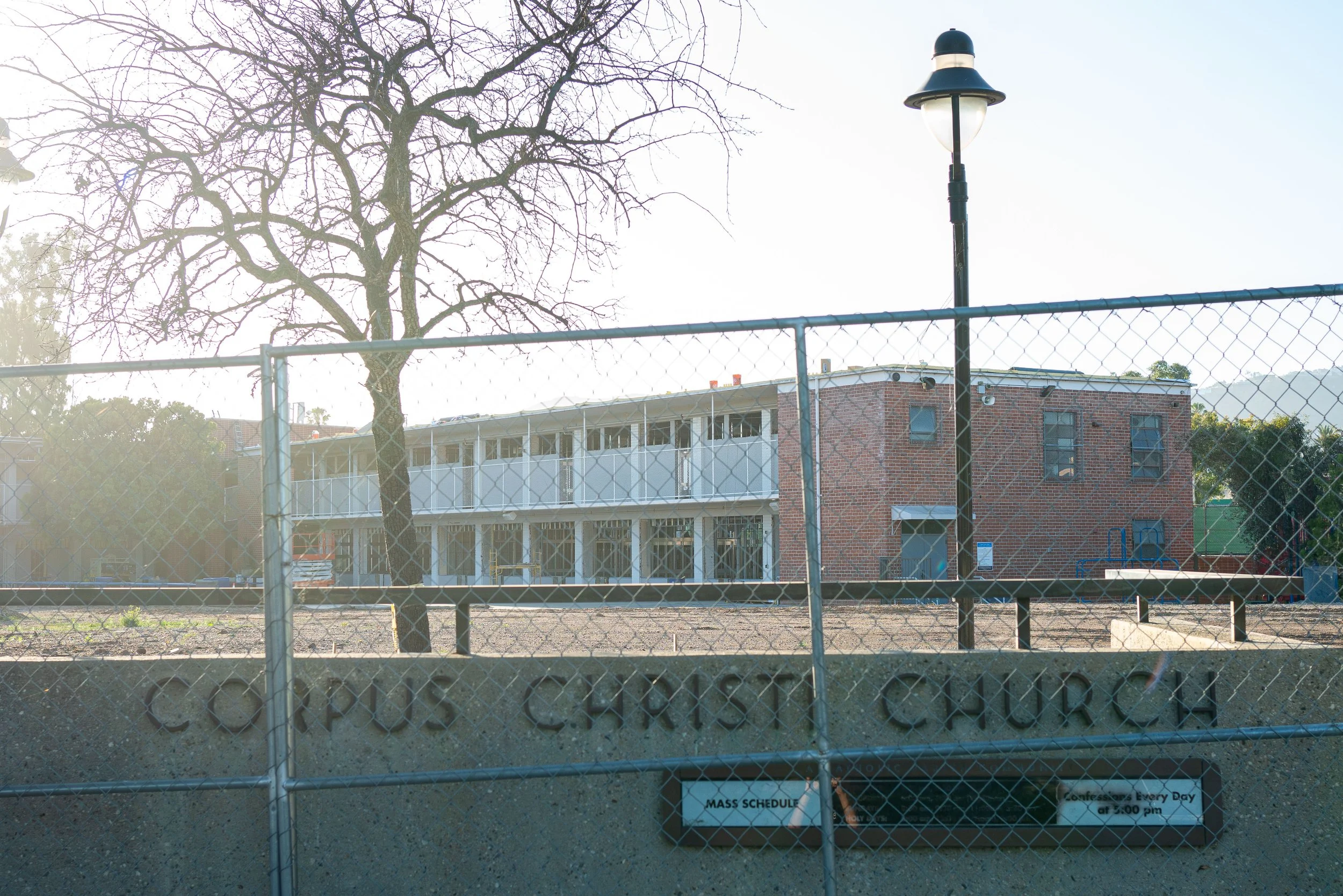  The perimeter of the original Corpus Christi Church in Pacific Palisades remains vacant following the destruction of the 2025 Palisades Fire, Monday, April 6, 2026, in Los Angeles, Calif. While minor site preparations have begun, the congregation es