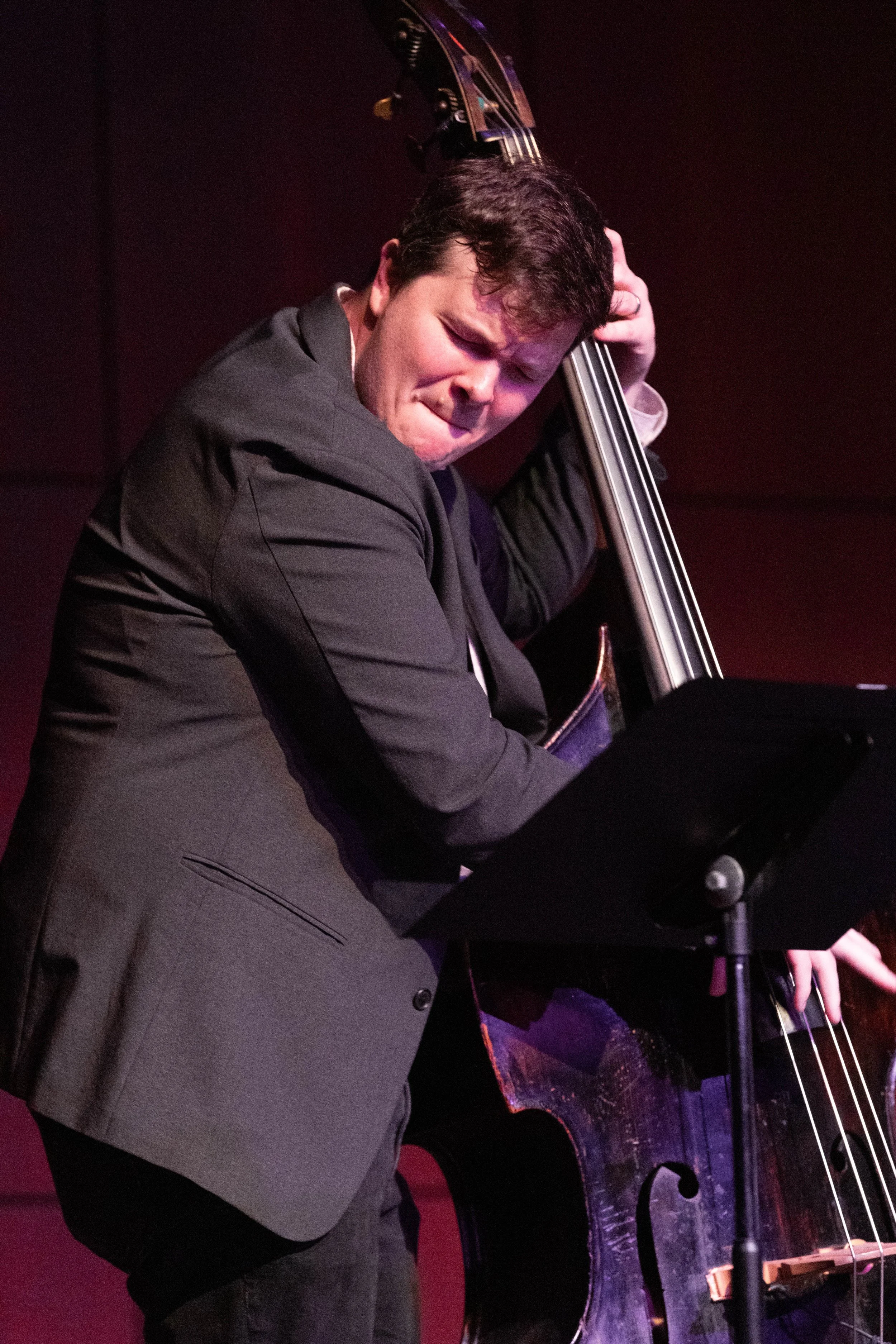  Bassist Dan Chmielinski plays during the Friday Night Jazz Series featuring world-renowned jazz drummer Carl Allen at the Santa Monica College Performing Arts Center in Santa Monica, Calif., on Friday, April 3, 2026. The show is organized by the San
