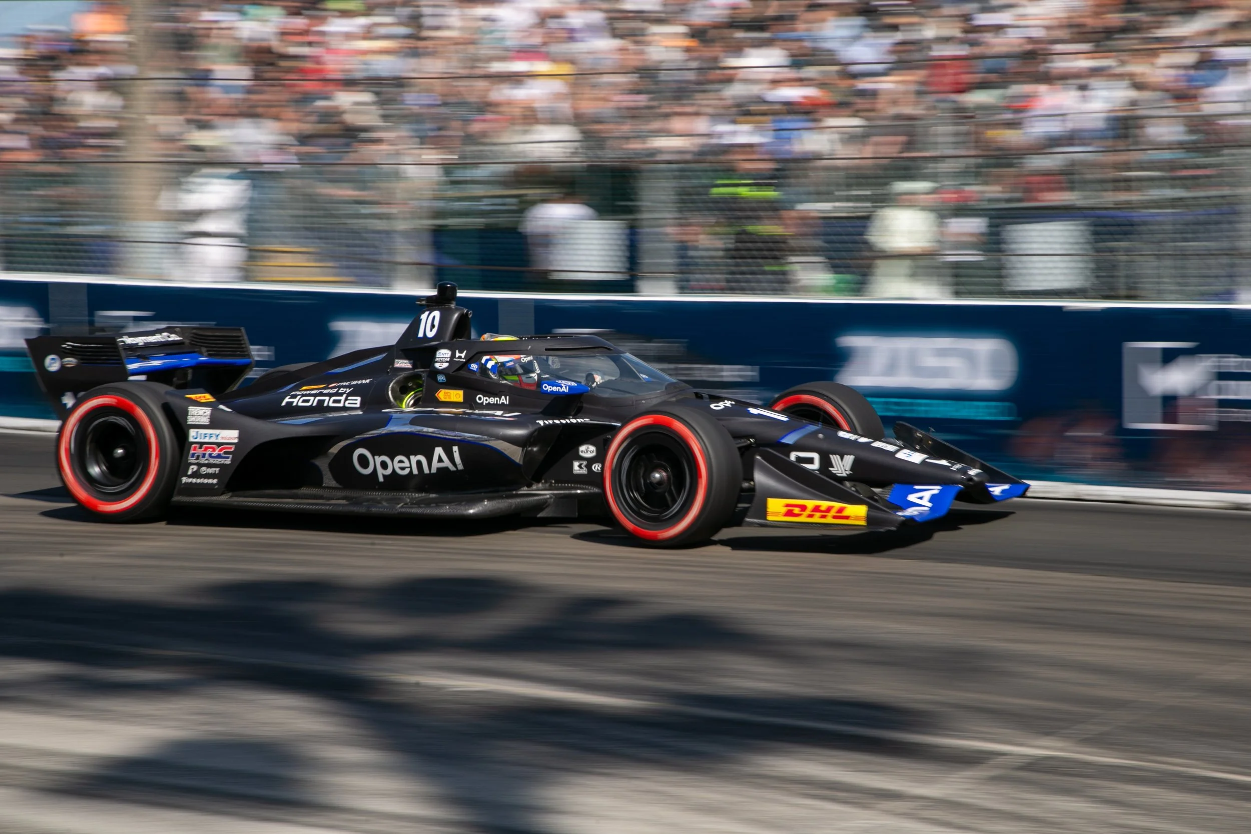 Chip Ganassi Racing Number 10 driver Alex Palou (CQ) exiting turn 11 during the Acura Grand Prix of Long Beach for the Nippon Telegraph and Telephone Corporation (NTT) IndyCars Series on Sunday, April 19, 2026, on Shoreline Drive, Long Beach, Calif.
