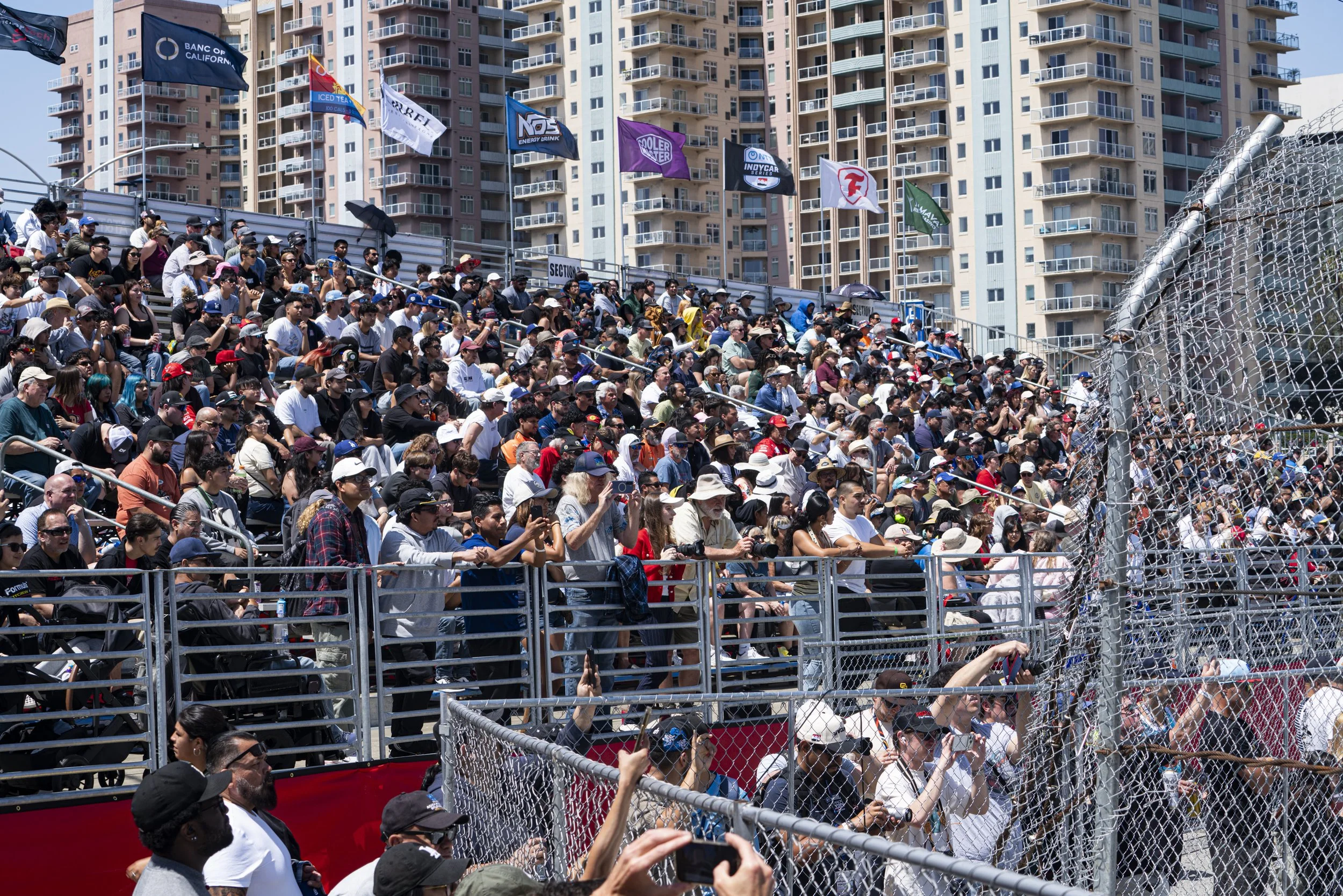  Race fans filled the seats of the General Admission Grand Stands at turn 10 of the 51st Acura Grand Prix of Long Beach which achieved a record-breaking three-day attendance of 197,000 fans continuing a trend of consecutive, all-time highs for the ev