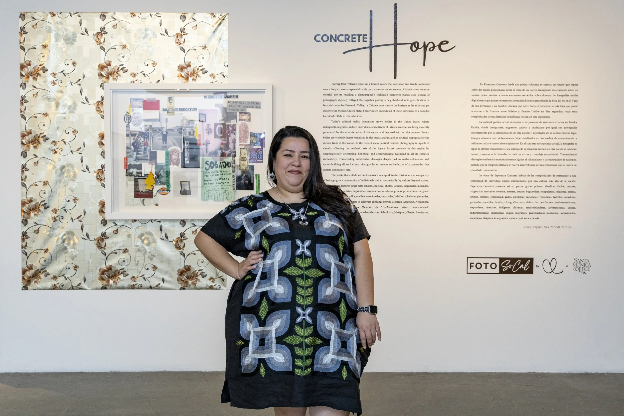  Erika Hirugami, MA. MAAB. MPhil. Academic Curator and Professor at Santa Monica College, stands for a photo at Concrete Hope, Esperanza Concreta, at the SMC Performing Arts Center Barrett Art Gallery in Santa Monica, Calif., on Tuesday, May 5, 2026.