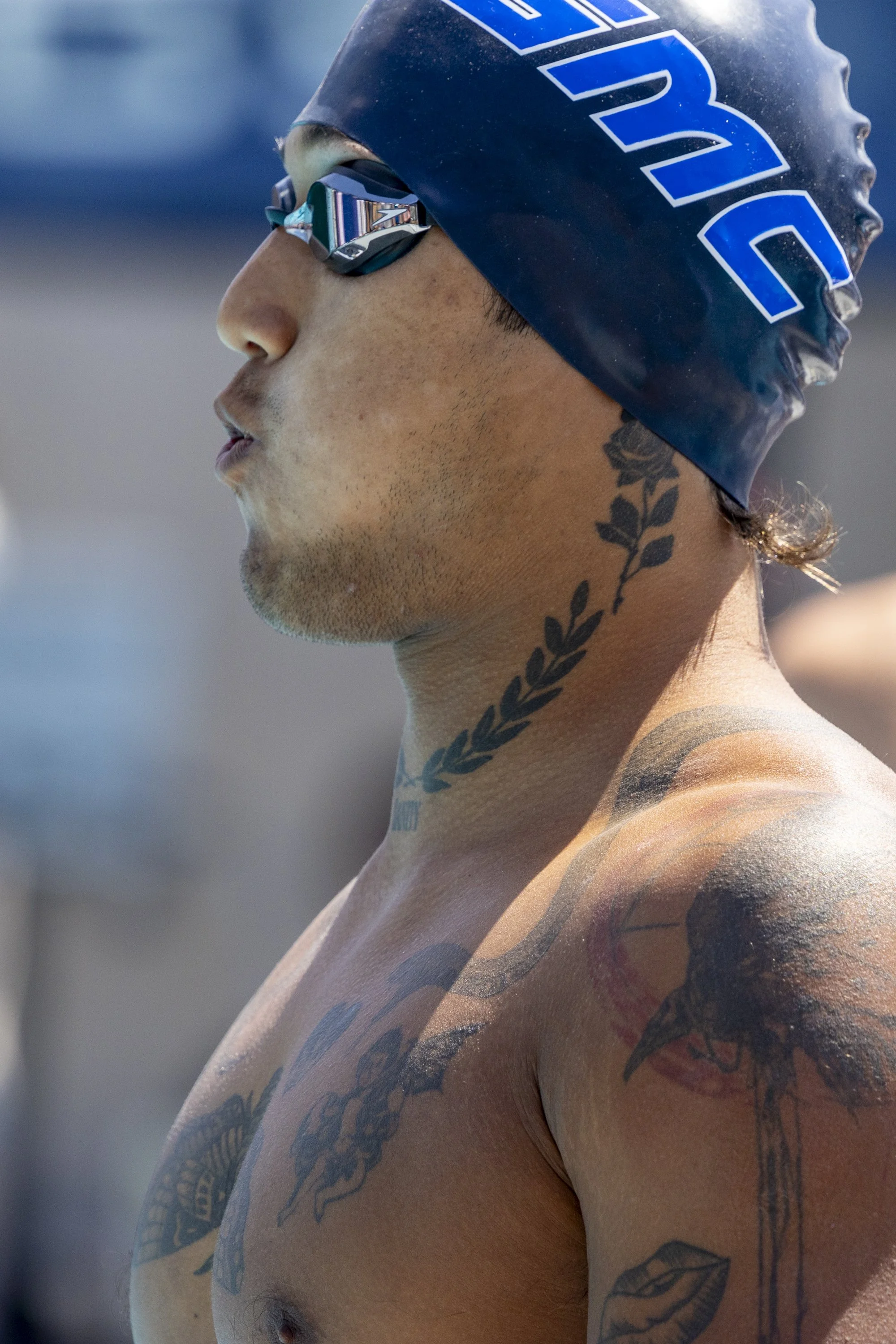  Rohan Lee, Santa Monica College Corsair, exhales before the Prelims in the men’s 50m Freestyle of the 3C2A State Championship on Thursday, April 30, 2026, at the Orange Coast College Pool in Costa Mesa, Calif. Lee placed 16th with a time of 21.31 se