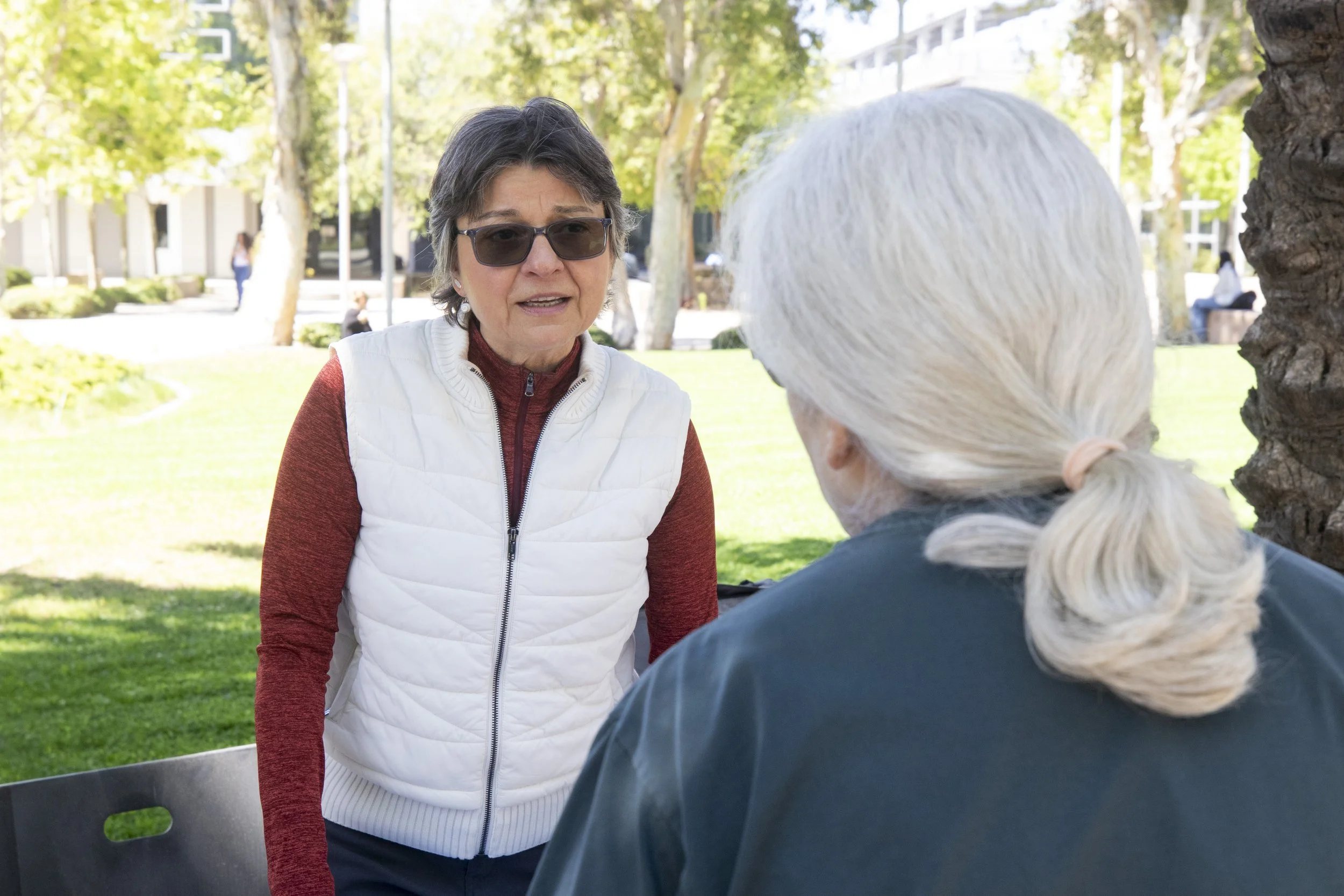  Sylvie Rokab (cq.) of the Santa Monica Great Park Coalition discusses the future plans of the park replacing the Santa Monica Airport at the Sustainability fest on the Santa Monica College (SMC) main campus quad on Thursday, April 23rd, 2026. Reside