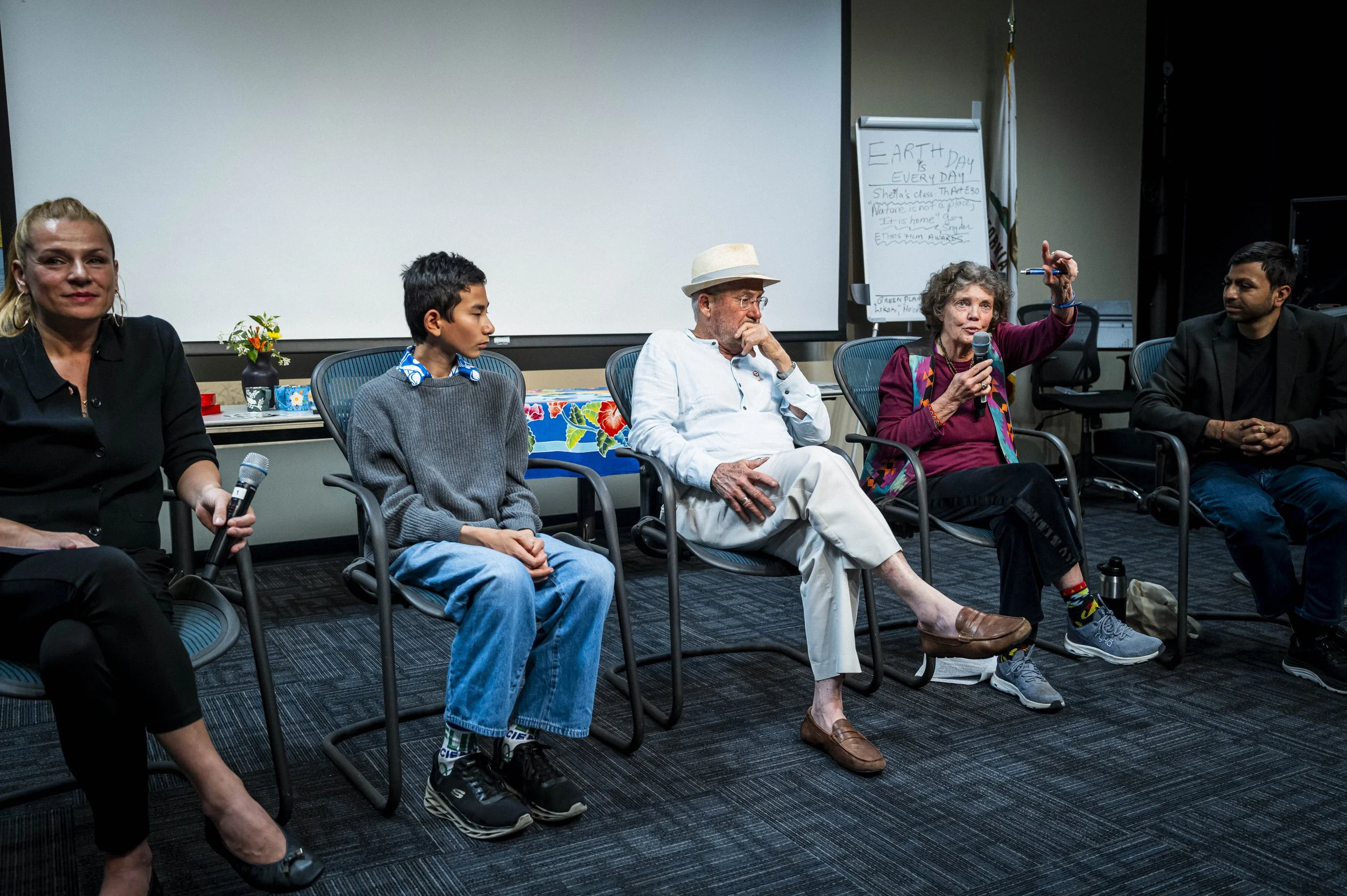  (L to R) Director of the Ehtos Film Awards and panel moderator Anabelle Munro, student and filmmaker Dylan Langendorf, filmmaker and six-time Emmy® winner Joseph Rosendo, Santa Monica College (SMC) Professor and filmmaker Sheila Laffey, and film edu