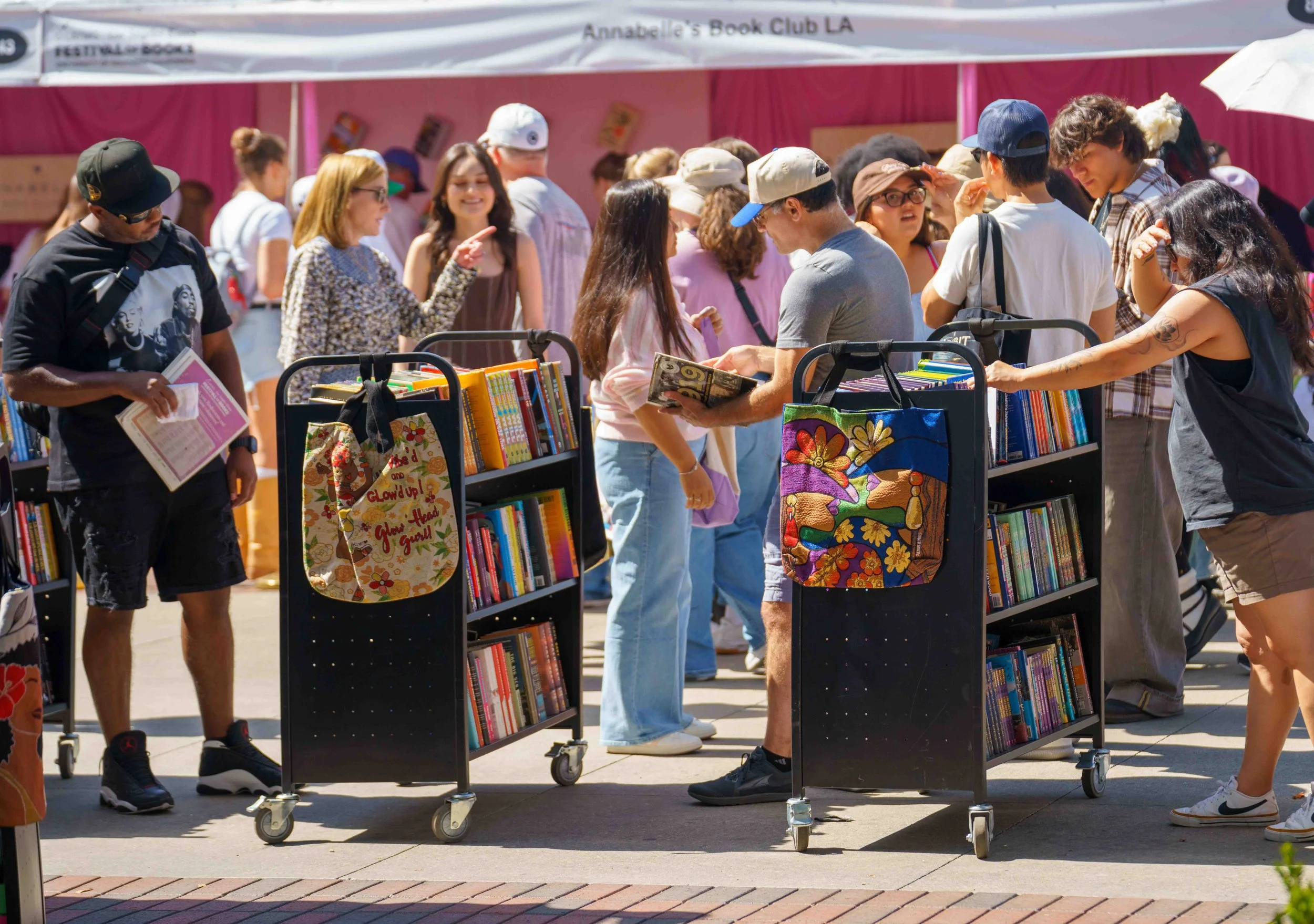  Attendees browse books for sale during Los Angeles Times Festival of Books, Saturday, April 18, 2026. A literary festival that began in 1996, this year’s two-day annual L.A. Times Festival of Books spanned eight outdoor stages and 12 indoor venues w