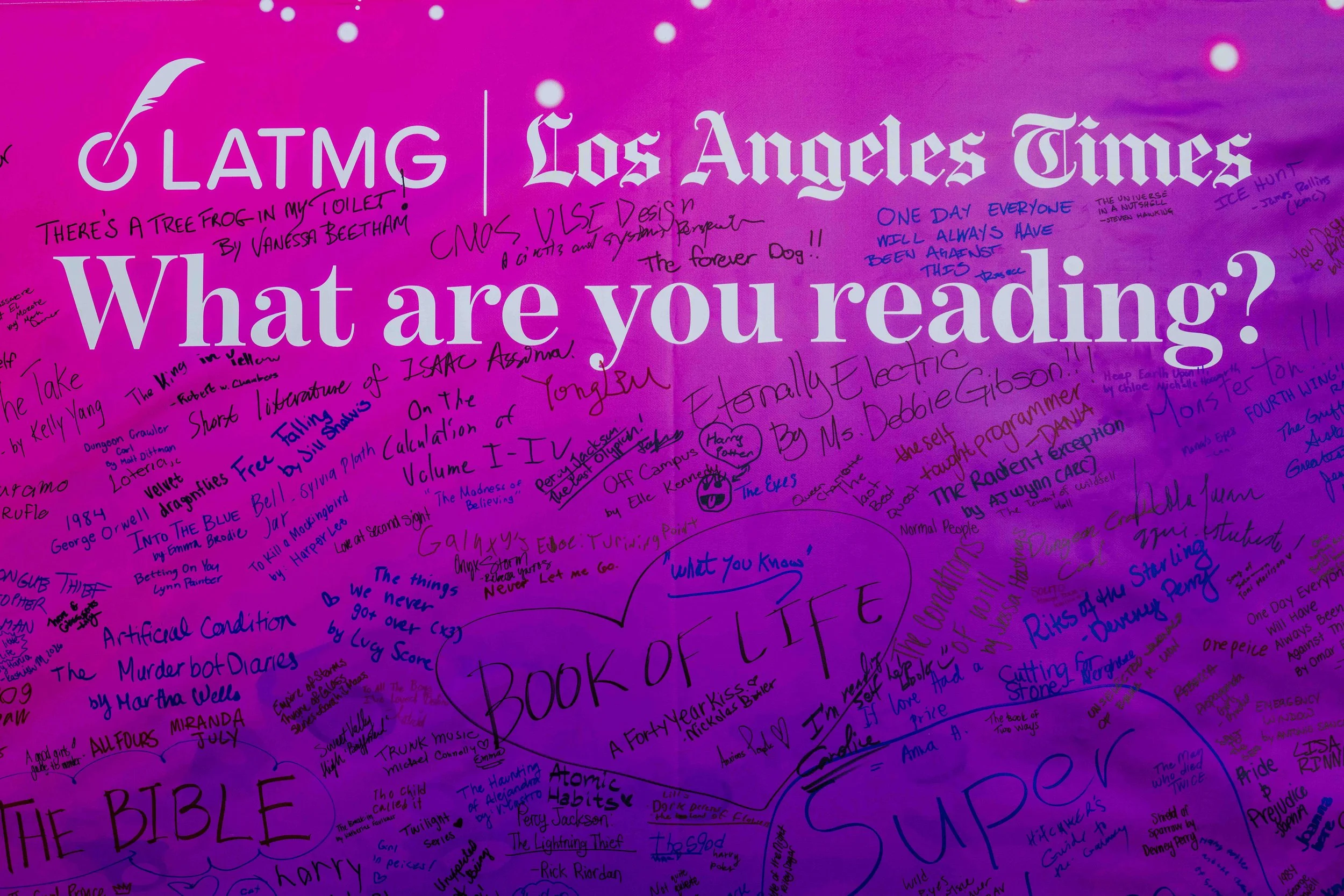  A standing display during the Los Angeles Times Festival of Books held at University of Southern California in Los Angeles, Saturday, April 18, 2026. A literary festival that began in 1996, this year’s two-day annual L.A. Times Festival of Books spa