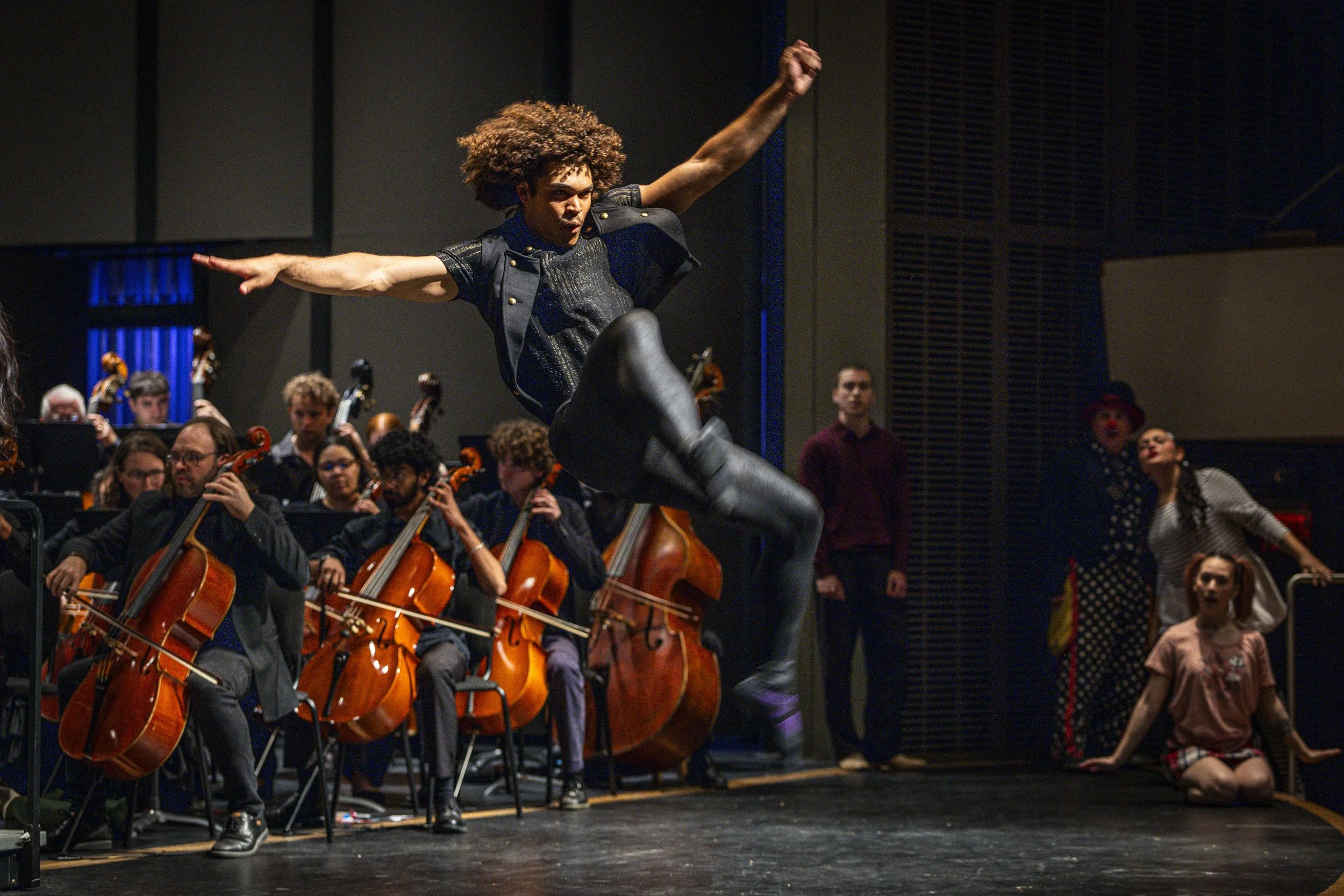  Santa Monica College (SMC) dancer Venice West Gonzales leaps as part of his routine during the SMC Symphony Orchestra's special children’s concert on Sunday, April 26, 2026, at BroadStage at the SMC Performing Arts Center in Santa Monica, Calif. Pre