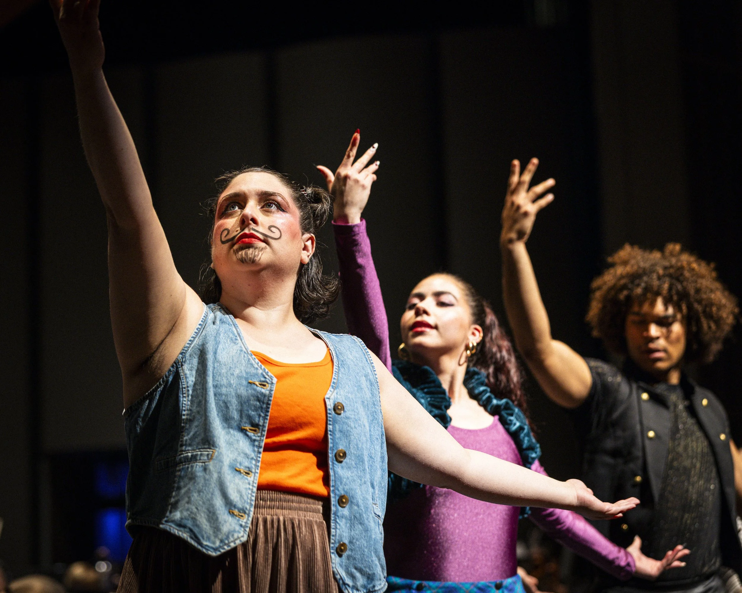  Santa Monica College (SMC) dancers (L to R) Theresa Reish, Sophia Aponte, and Venice West Gonzales performing during the SMC Symphony Orchestra's special children’s concert on Sunday, April 26, 2026, at BroadStage at the SMC Performing Arts Center i