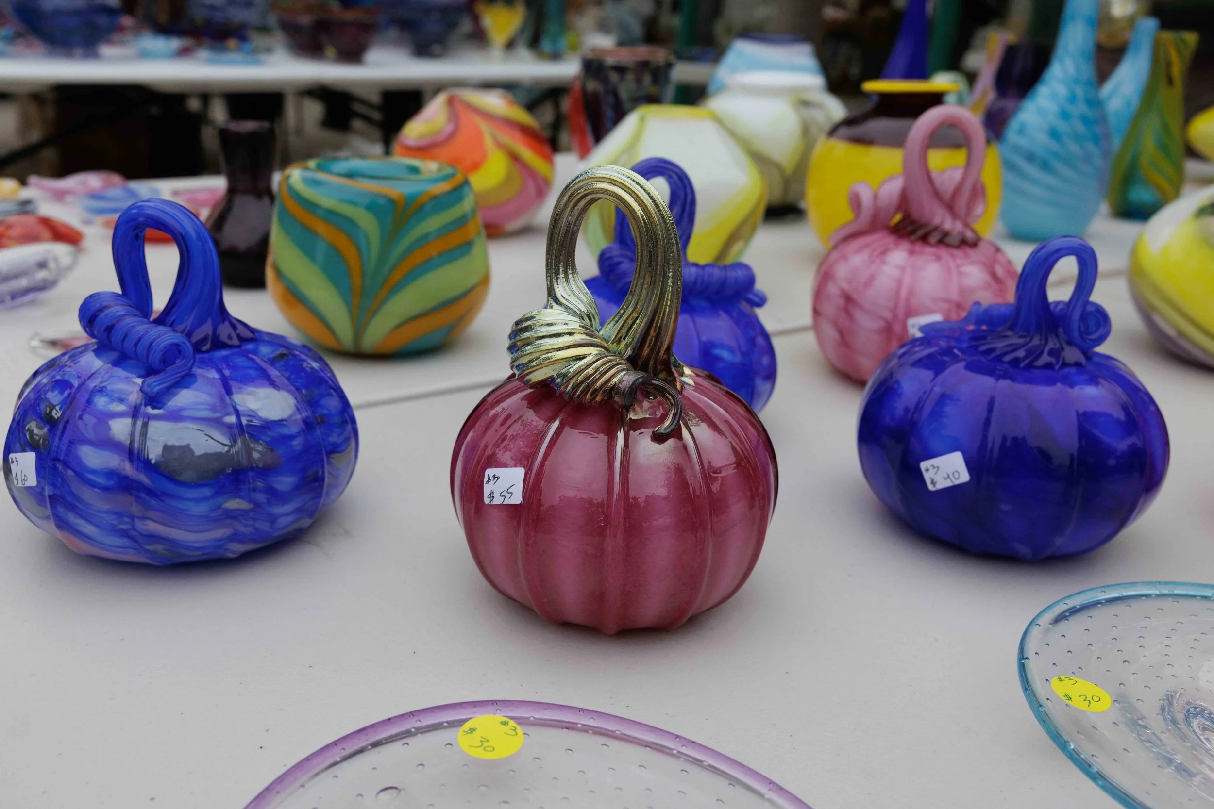 Glass pumpkins by Santa Monica College (SMC) laboratory technician Andy Berney at SMC Art Department's Mother's Day Glass Sale at Virginia Park Farmers Market in Santa Monica, Calif., Saturday, May 2, 2026. The glass sale featured handmade pieces fr