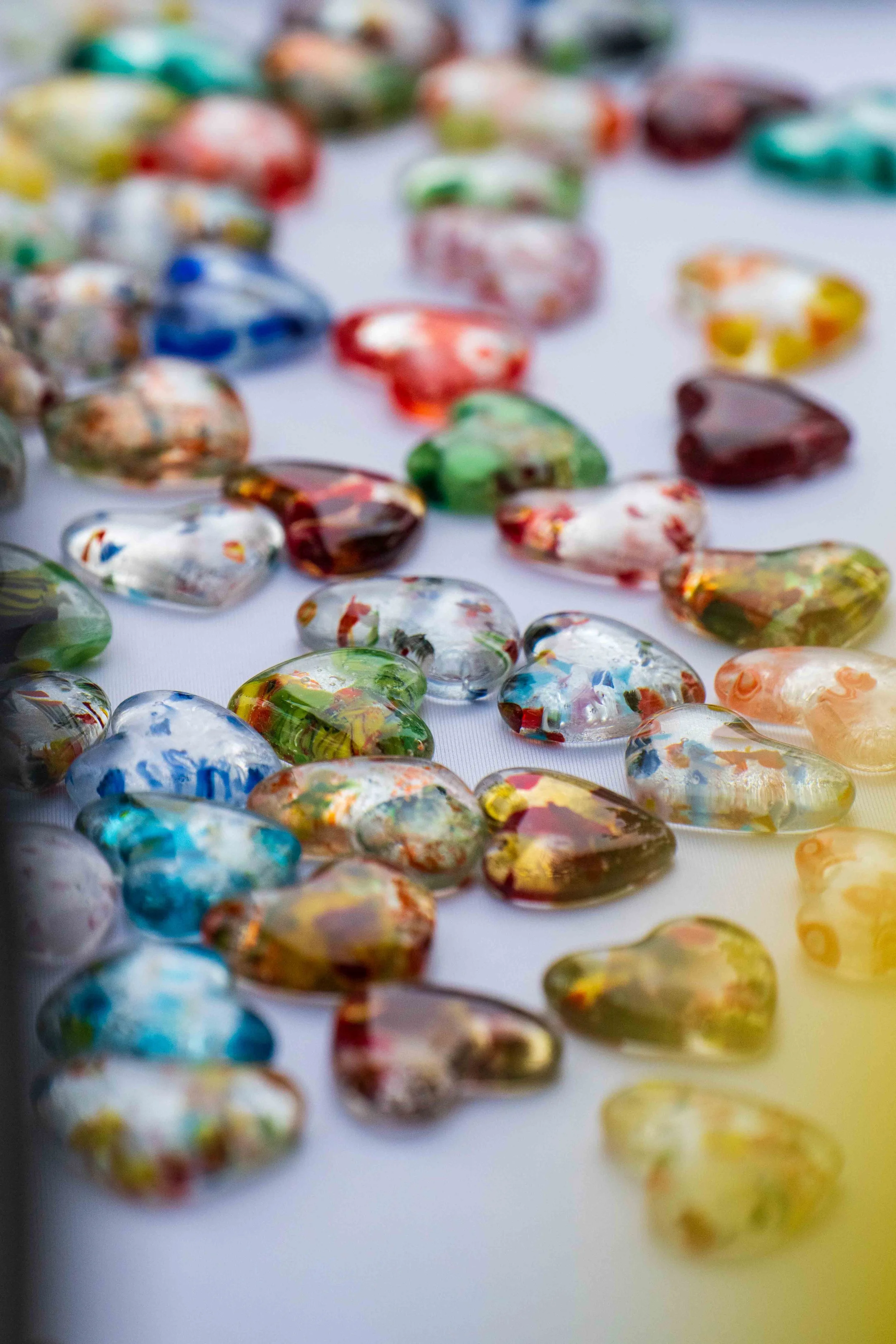  Glass hearts by Santa Monica College (SMC) glass fusing artist Janet Zander during SMC Art Department's Mother's Day Glass Sale at Virginia Park Farmers Market in Santa Monica, Calif., Saturday, May 2, 2026. The glass sale featured handmade pieces f