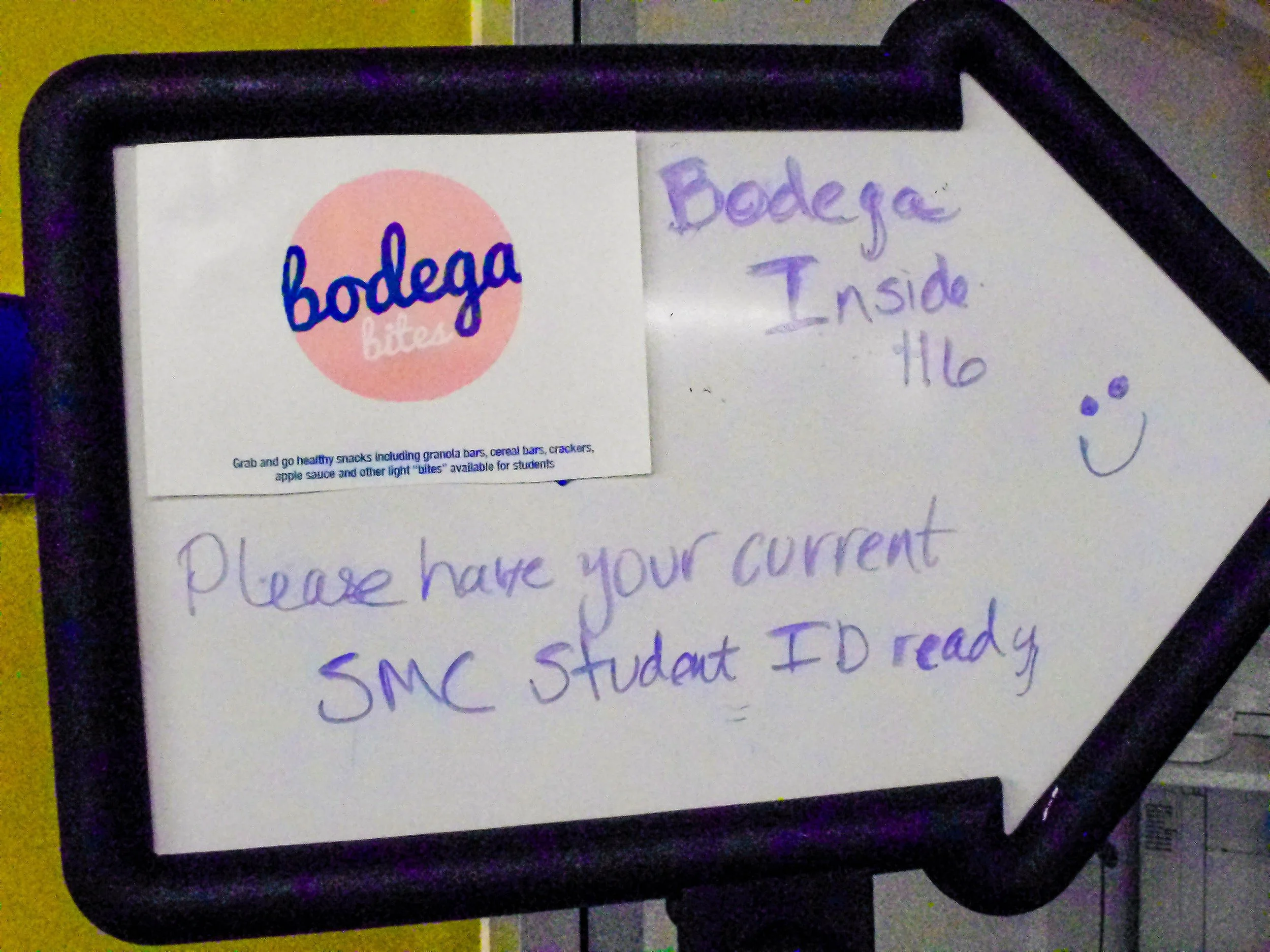  Bodega Bites is one of Santa Monica College’s (SMC) several food security programs that provides free food for its students - it gives out free, healthy snacks such as granola bars, cereal, bars, and nuts to students who may be experiencing food ins