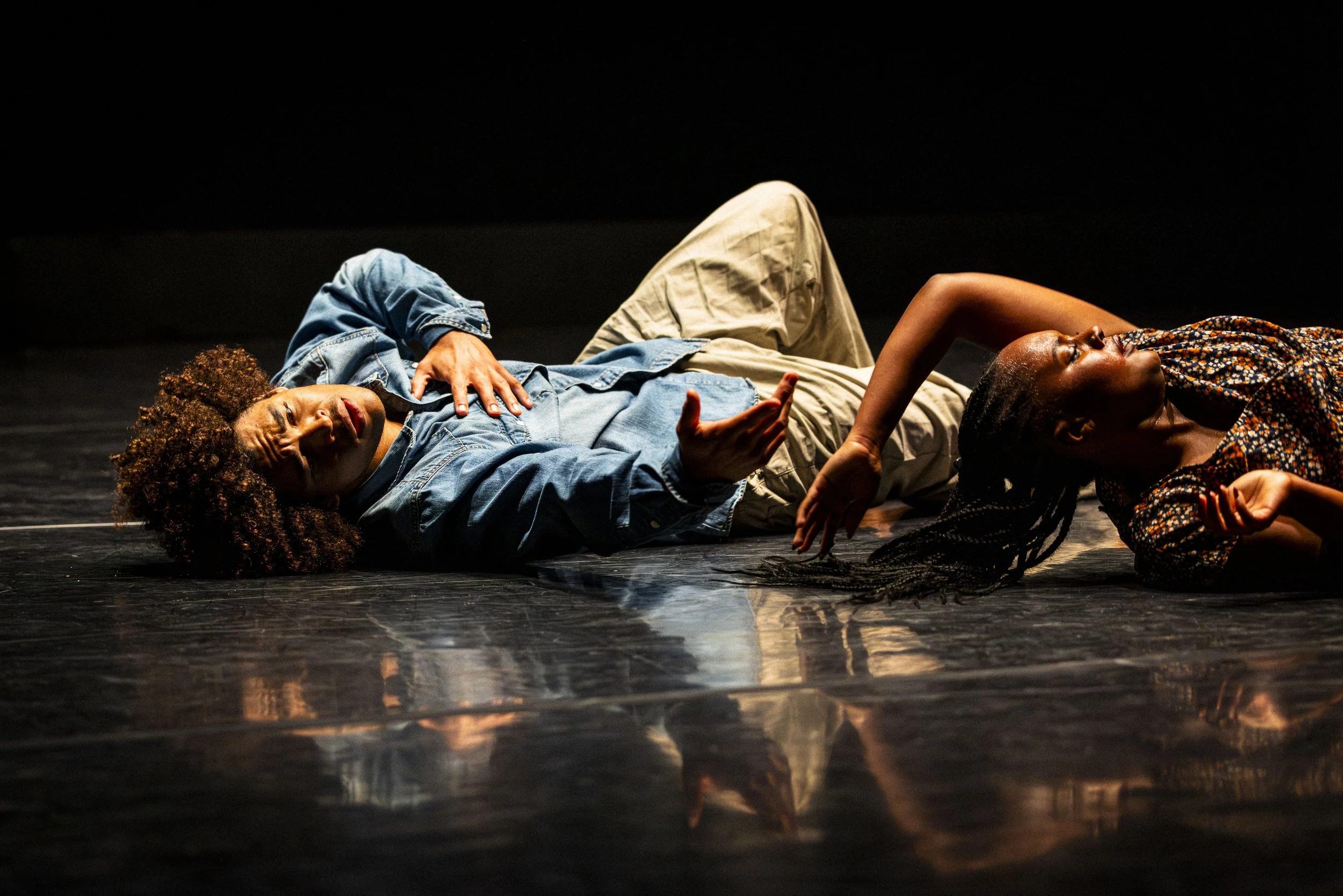 Santa Monica College (SMC) students Venice West Gonzales (L) Samara Williams (R) rehearse Scarlet Town, choreographed by Vanessa Van Wormer in collaboration with dancers, during a dress rehearsal for an upcoming performance by SMC’s Synapse Contempo