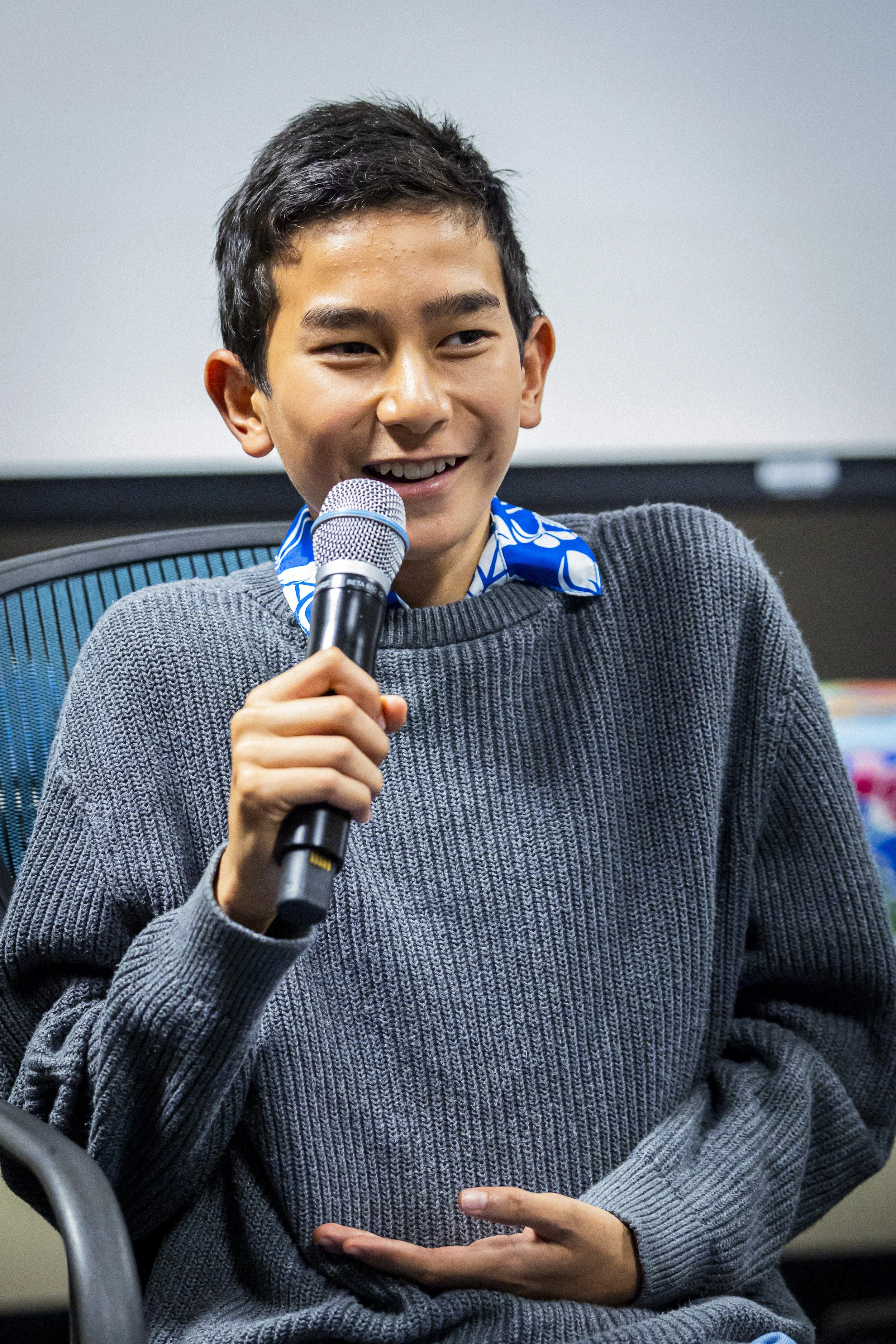  Filmmaker Dylan Langendorf, a 13 year-old student at Portola Middle School, engages with the audience during the Q&A after the screenings at “Earth Day at Emeritus” in the Auditorium at Santa Monica College’s (SMC) Emeritus Campus on Wednesday, Apri