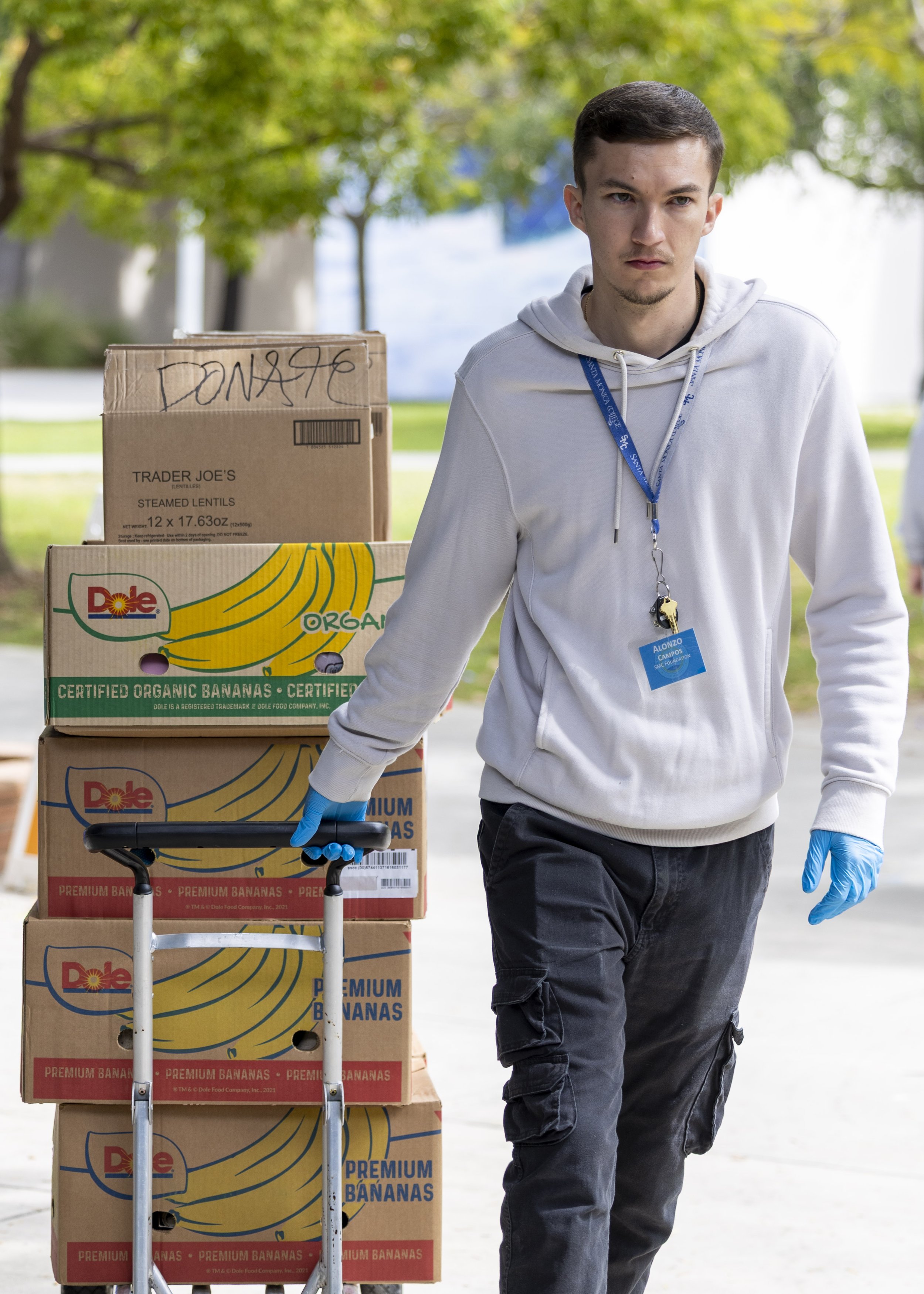  Santa Monica College Foundation worker Alonzo Campos at the Bodega on the main campus in Santa Monica, Calif., on Tuesday, May 5, 2026. Campos helps when newly delivered items arrive by bringing them to the Bodega, stocking shelves, and removing spo