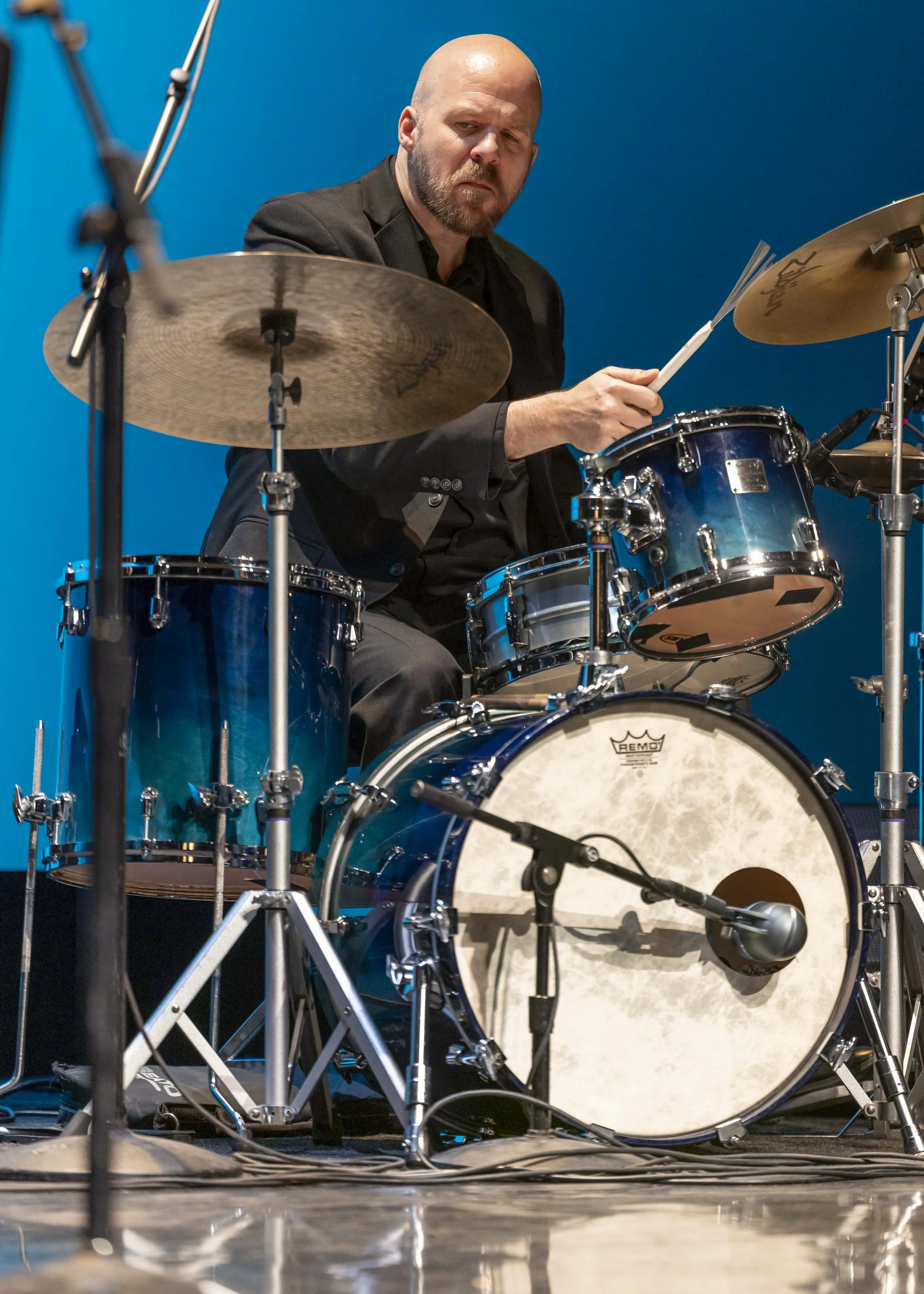  Nate Laguzza plays drums during the Vocal Jazz Ensembles performance at  Broad Stage, part of the Santa Monica College Performing Arts Center, in Santa Monica, on Friday, May 15, 2026. (Masie Najafi | The Corsair) 