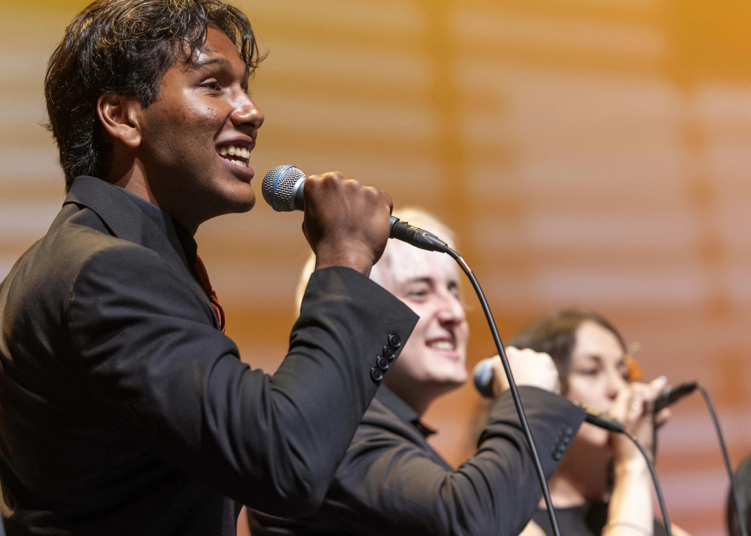  Santa Monica College vocal jazz student Cyrus Hemmens (L) performs during the Vocal Jazz Ensembles concert at  Broad Stage, Santa Monica College Performing Arts Center, in Santa Monica, on Friday, May 15, 2026. (Masie Najafi | The Corsair) 