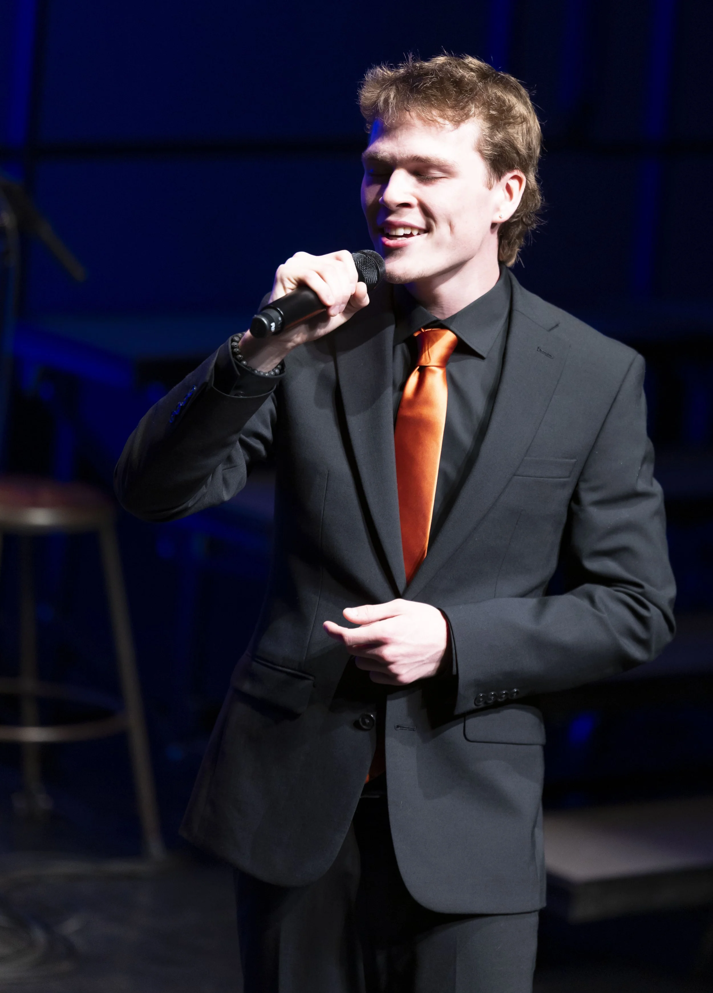  Santa Monica College vocal jazz student Tommy Showemaker performs during the Vocal Jazz Ensembles concert at  Broad Stage, Santa Monica College Performing Arts Center, in Santa Monica, on Friday, May 15, 2026. (Masie Najafi | The Corsair) 