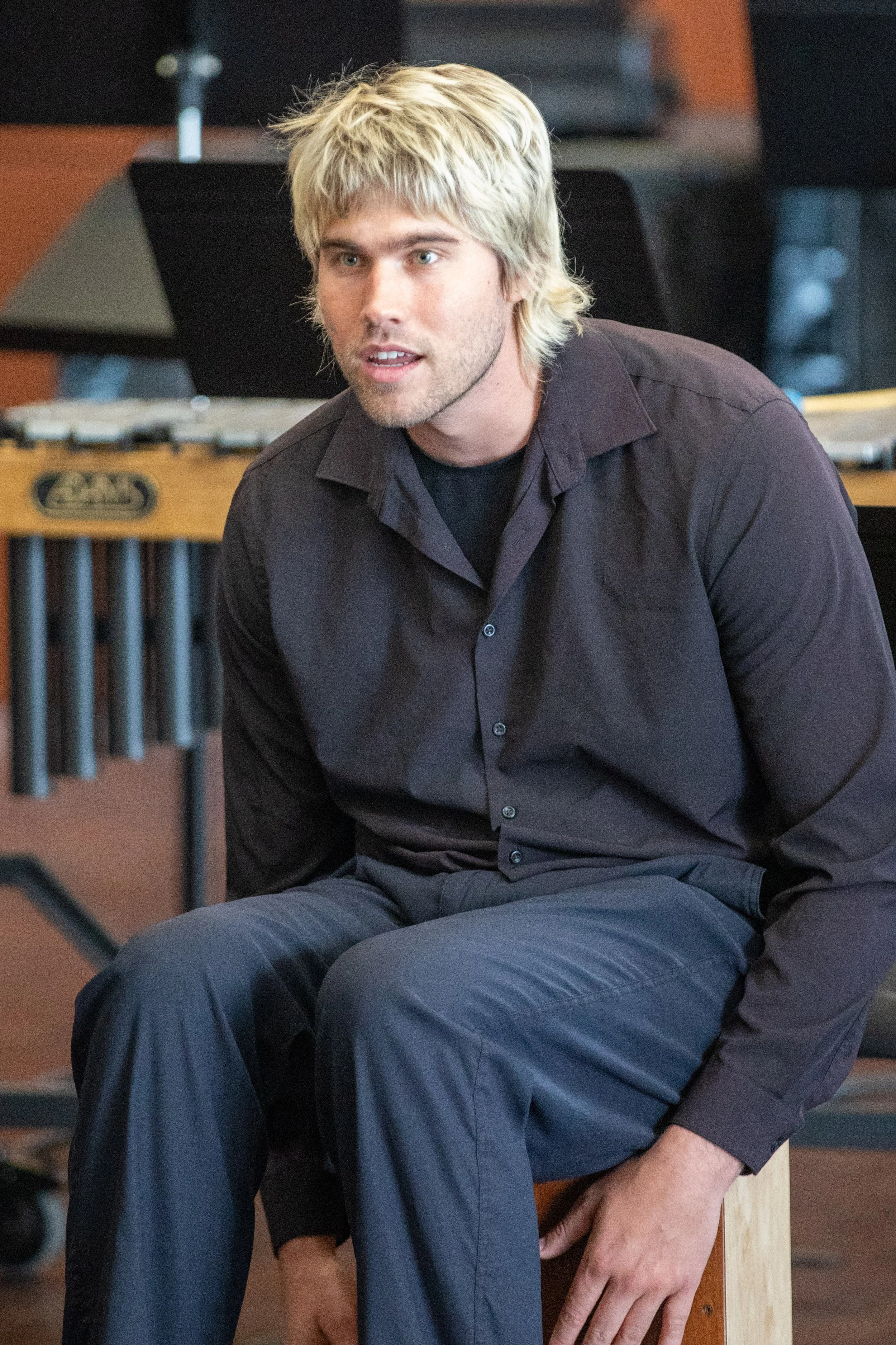  Santa Monica College student Quint Hunnicatt plays cajon during the SMC Percussion Ensemble concert at the Santa Monica College Performing Arts Center. The show consists of various types of percussion under the direction of Megumi Smith. (Kantapong 
