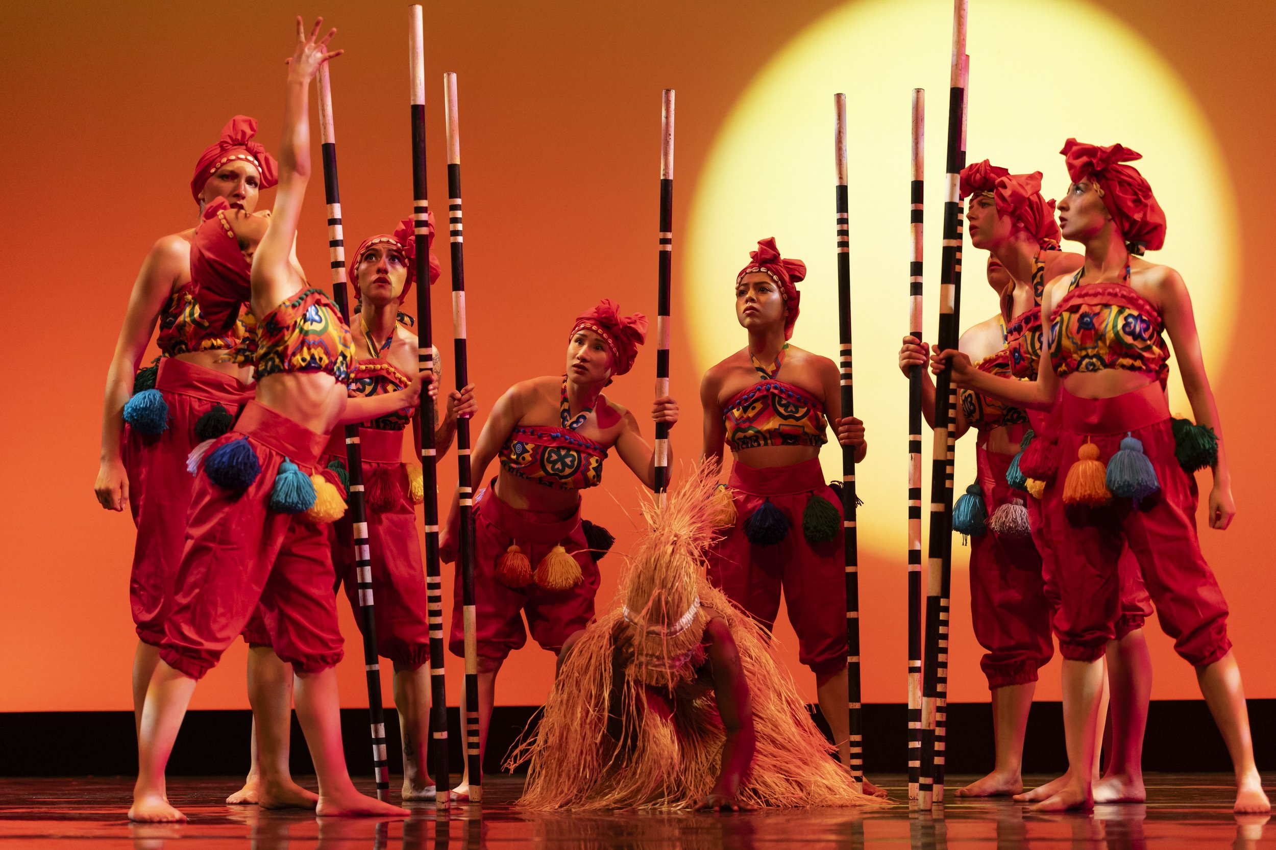  Santa Monica College (SMC) World Dance Company dancers perform a west African dance called ‘Manjani (Mendiani)’, choreographed by Angela Jordan, during a dress rehearsal for the upcoming show ‘Global Motion’, on Wednesday, May 13, 2026, at BroadStag
