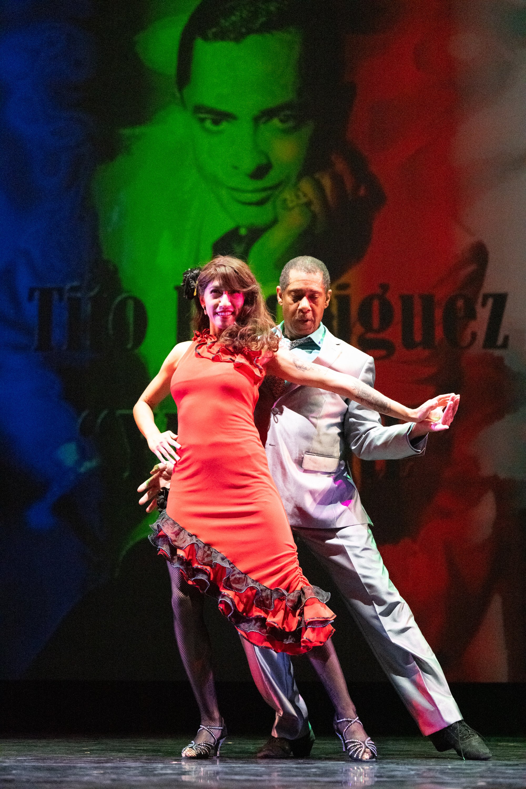  Santa Monica College (SMC) dancer, perform Mambo dance "A night at the Paladium" to music by Tito Puenta choreographed by Laura Canellias, during the Global Motion, Dance Company dress rehearsal at The Broad Stage at Santa Monica College’s Performin