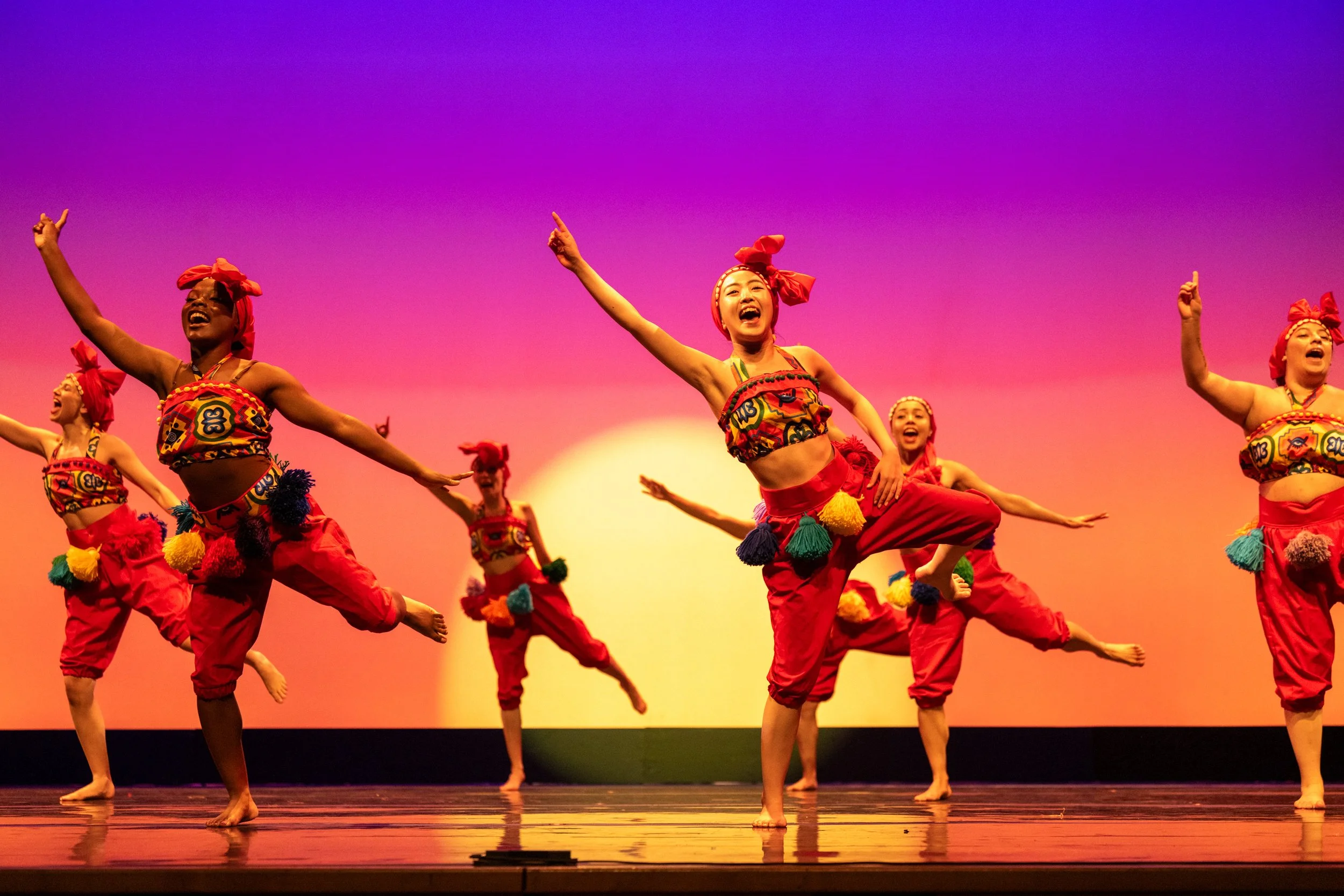  Santa Monica College (SMC) dancer, perform Djembe dance “Manjani”  choreographed by Angela Jordan, during the Global Motion, Dance Company dress rehearsal at The Broad Stage at Santa Monica College’s Performing Arts Center, Santa Monica, Calif, on M