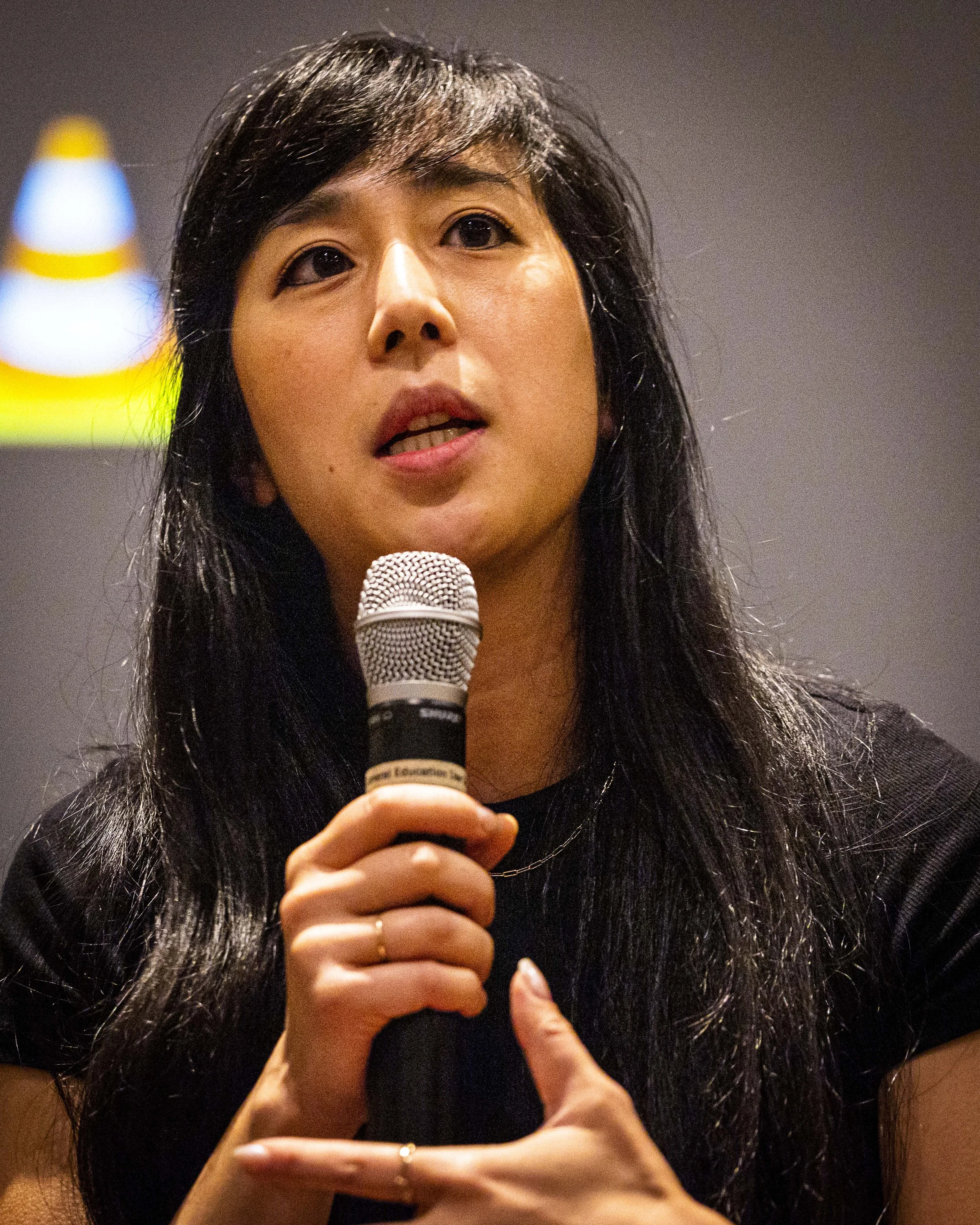  Co-director and Los Angeles Times journalist Rosanna Xia engages with the audience during the Q&A after the screening of “Out of Plain Sight,” a documentary about toxic dumping grounds off the coast of Southern California, in the Humanities & Social