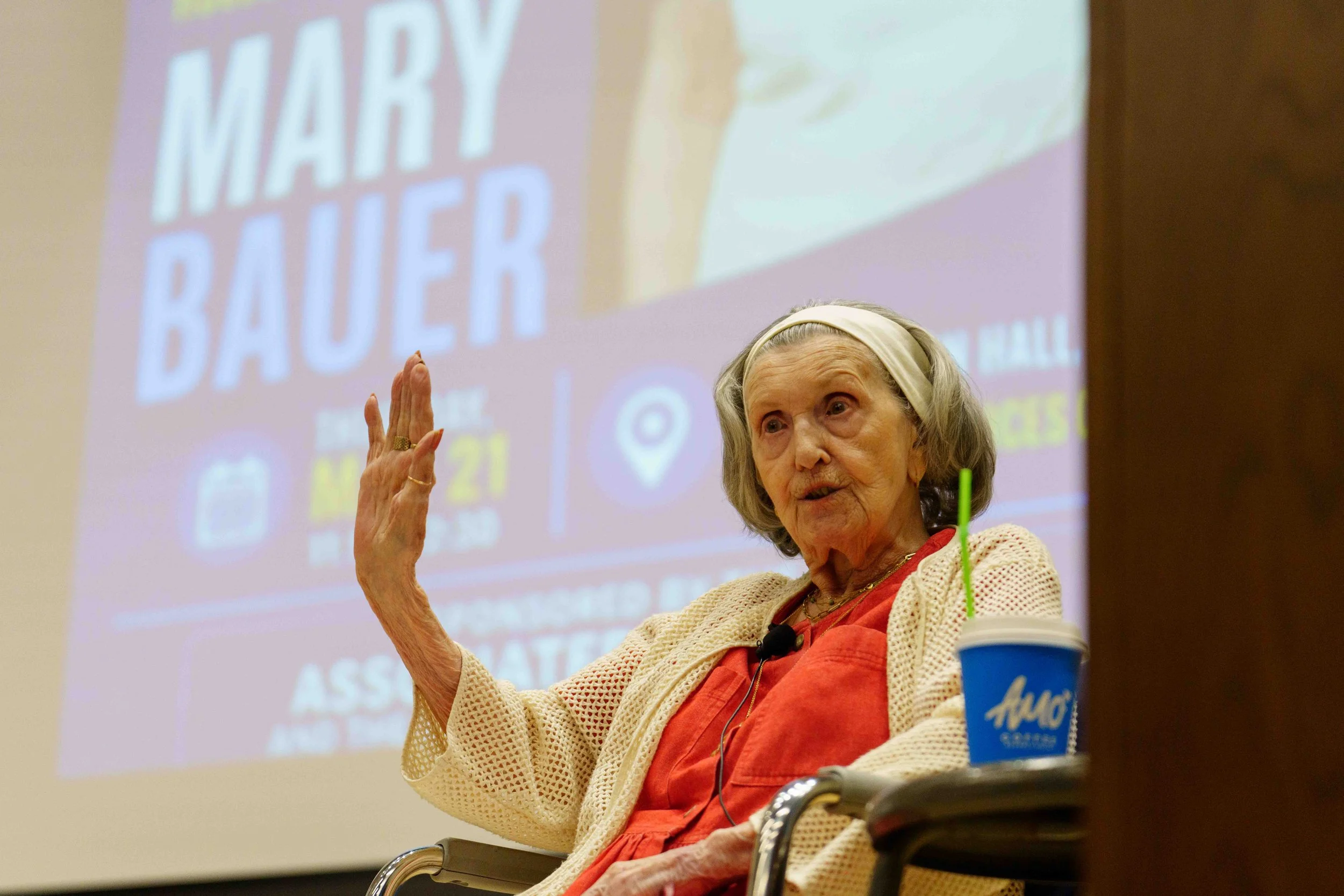  Holocaust survivor Mary Bauer speaks at Santa Monica College in the Orientation Hall at the Welcome Center in Santa Monica, Calif, Thursday, May 21, 2026. Bauer spoke about her own experiences as well as current issues with diversity and equality in