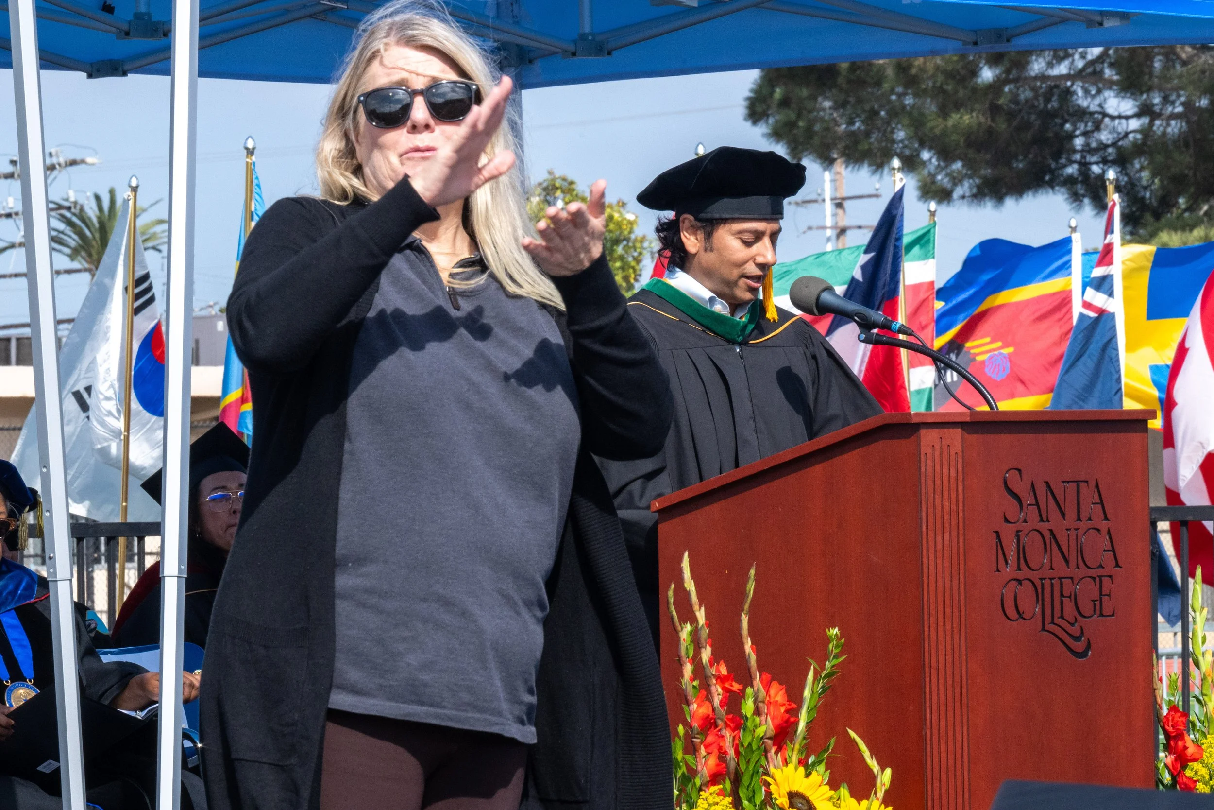  Board of Trustee Chair, Dr. Sion Roy welcomes audience to the Santa Monica College (SMC) 2026 Graduation Ceremony at the Corsair Stadium, Santa Monica, Calif., on Tuesday, June 16, 2026. (Tom Rosholt | The Corsair) 