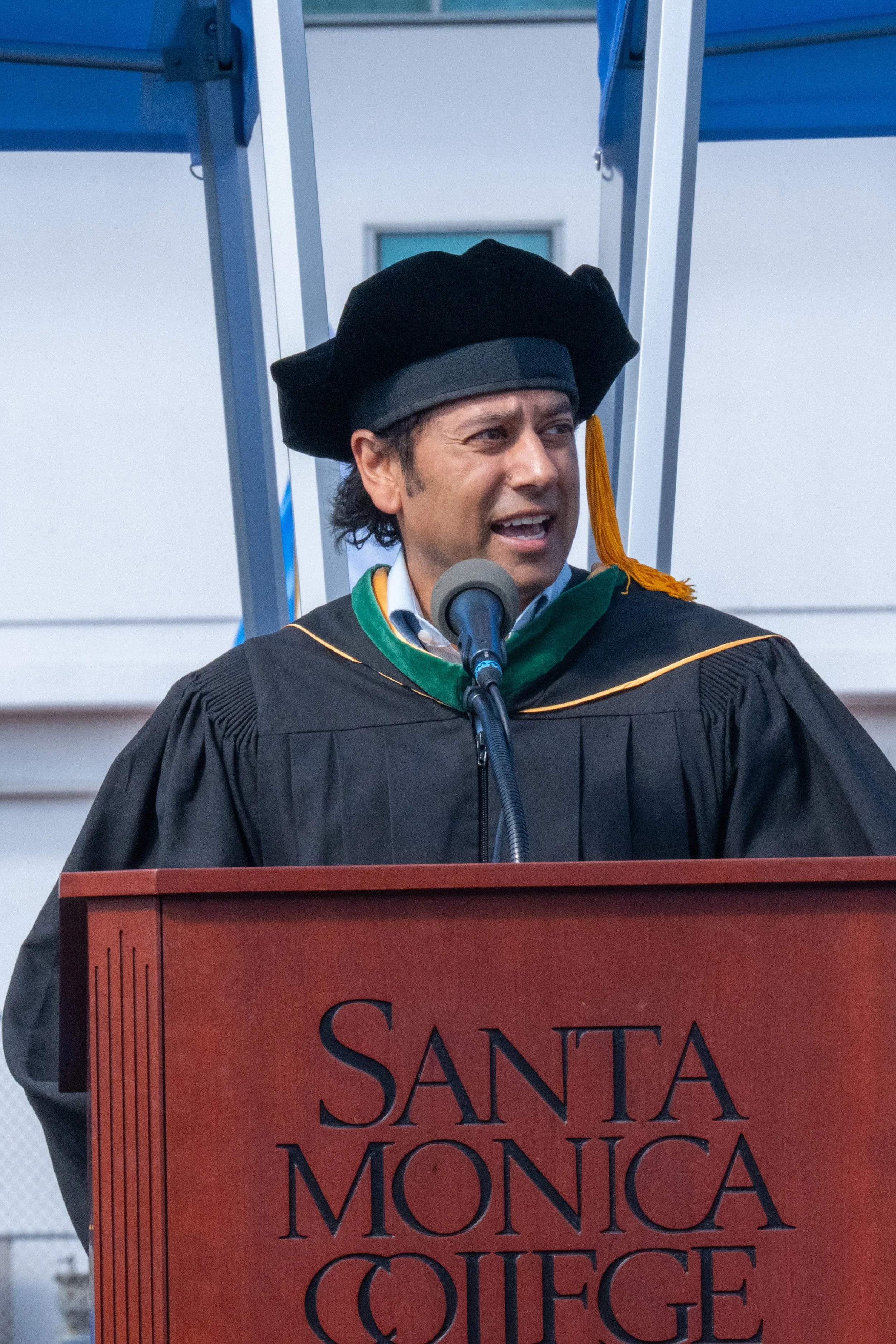  Board of Trustee Chair, Dr. Sion Roy welcomes audience to the Santa Monica College (SMC) 2026 Graduation Ceremony at the Corsair Stadium, Santa Monica, Calif., on Tuesday, June 16, 2026. (Tom Rosholt | The Corsair) 