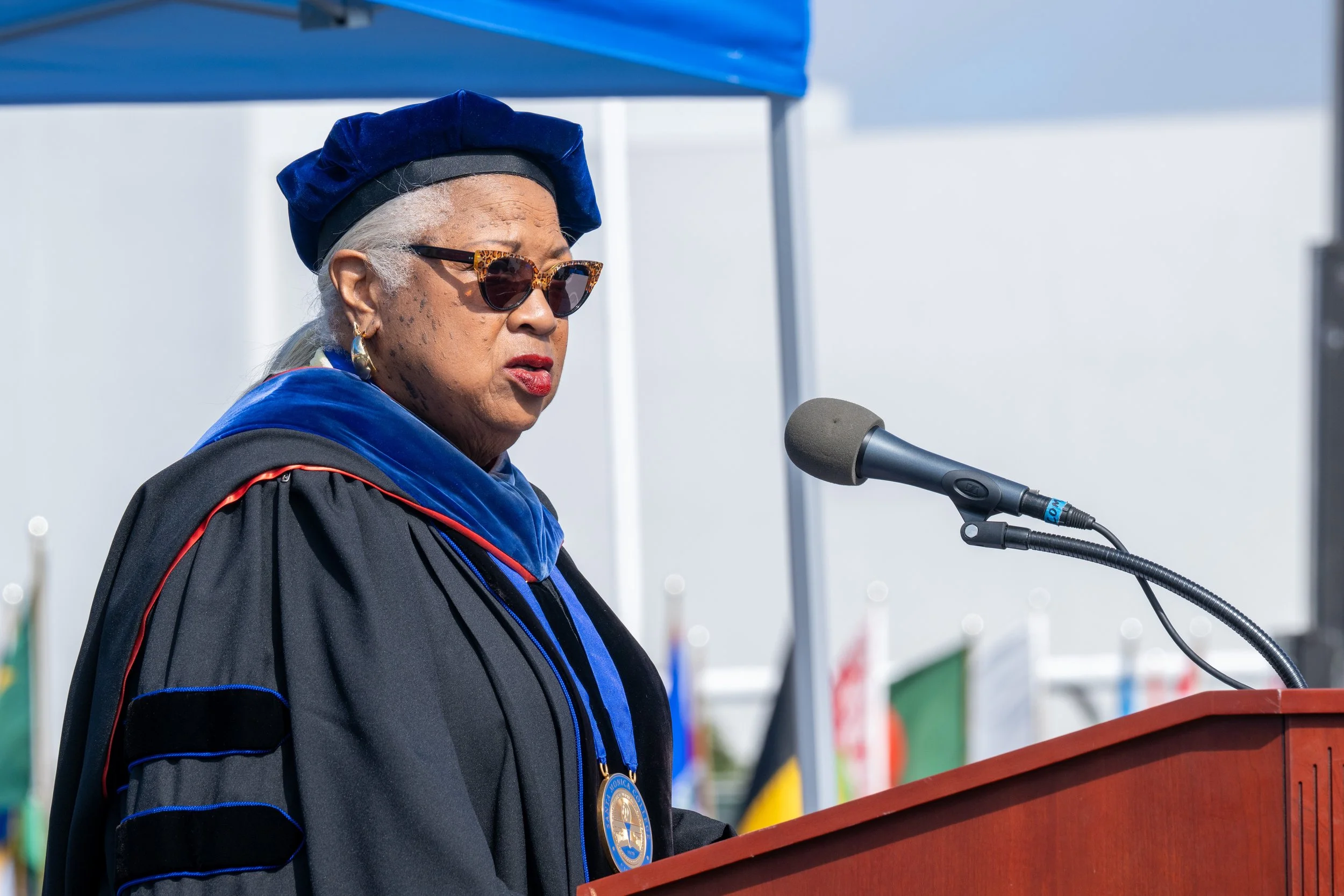  Supuerintendent and President, Dr. Katheryn E. Jeffery gives commencement salutation at the Santa Monica College (SMC) 2026 Graduation Ceremony at the Corsair Stadium, Santa Monica, Calif., on Tuesday, June 16, 2026. (Tom Rosholt | The Corsair) 
