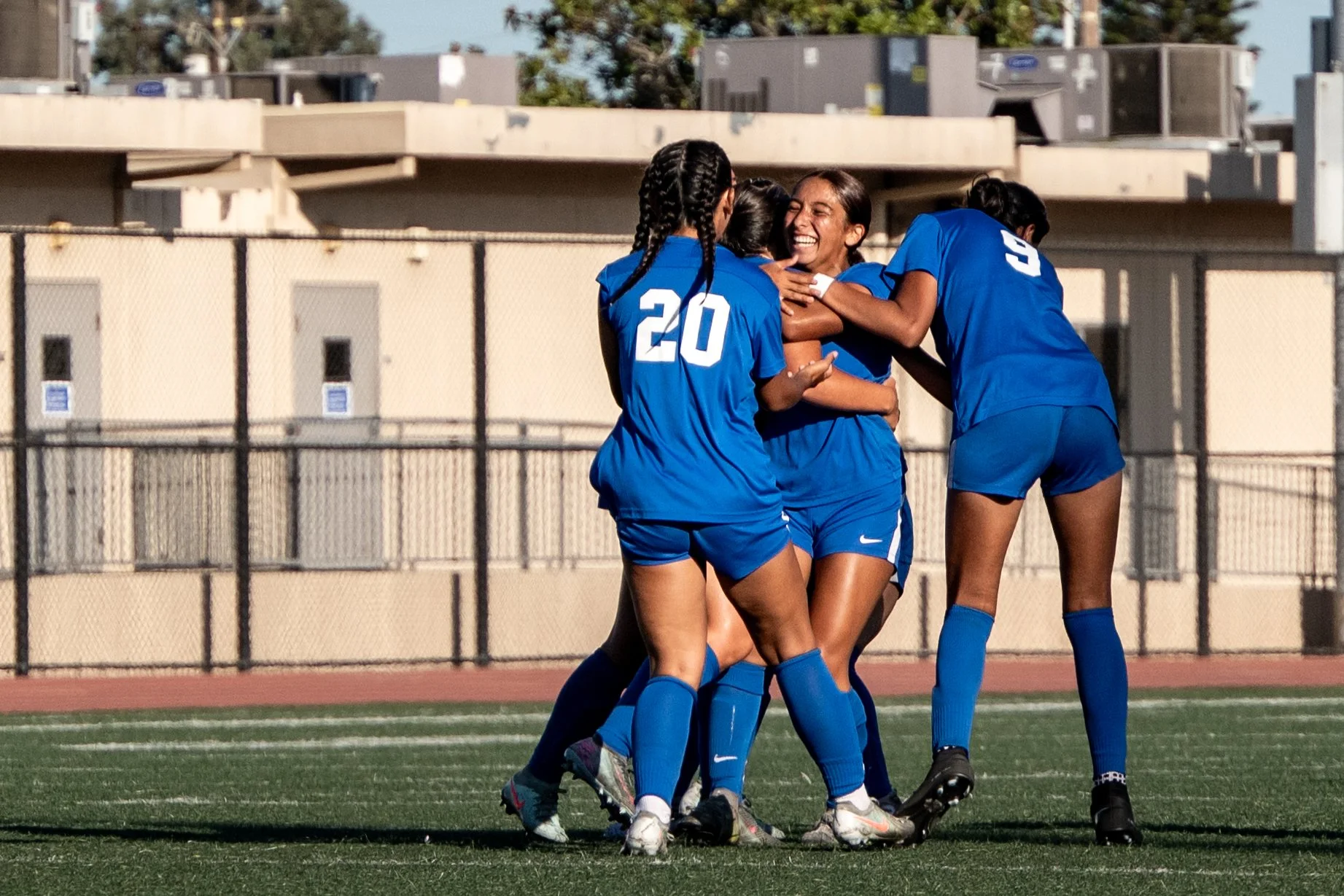  Santa Monica College (SMC) Corsair midfielder (7) Lyric Gomez-Muniz celebrating what became the game winning goal on Wednesday, September 10, 2025, Santa Monica,Calif. The Cosairs won 1-0. (Tom Rosholt | The Corsair) 
