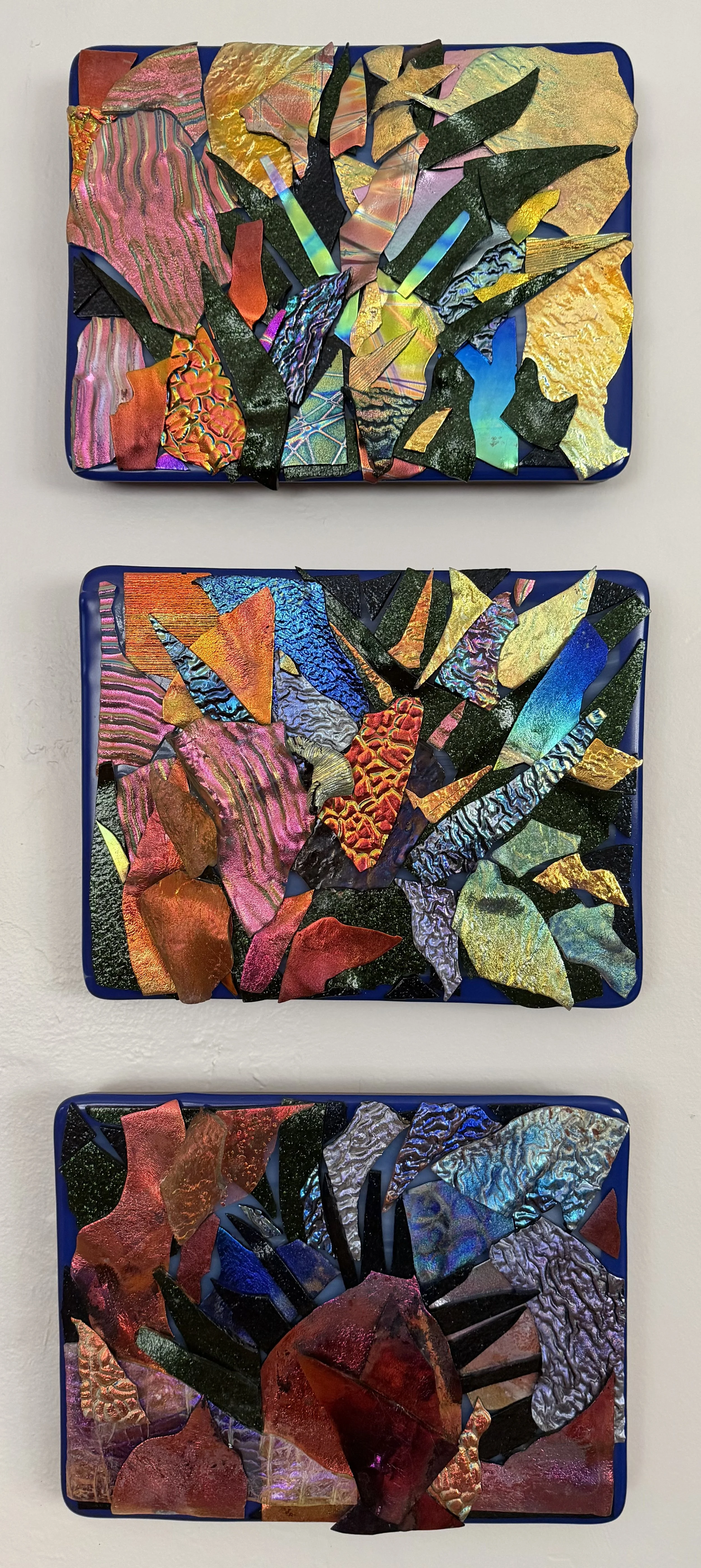  Photo of glass art, "Fire Storm." Wind driven fire storm burned in Pacific Palisades. Home destroyed on January 8, 2025. Fused glass out of the ashes of the burned house and studio. (Courtesy of the artist: Terri Bromberg) 