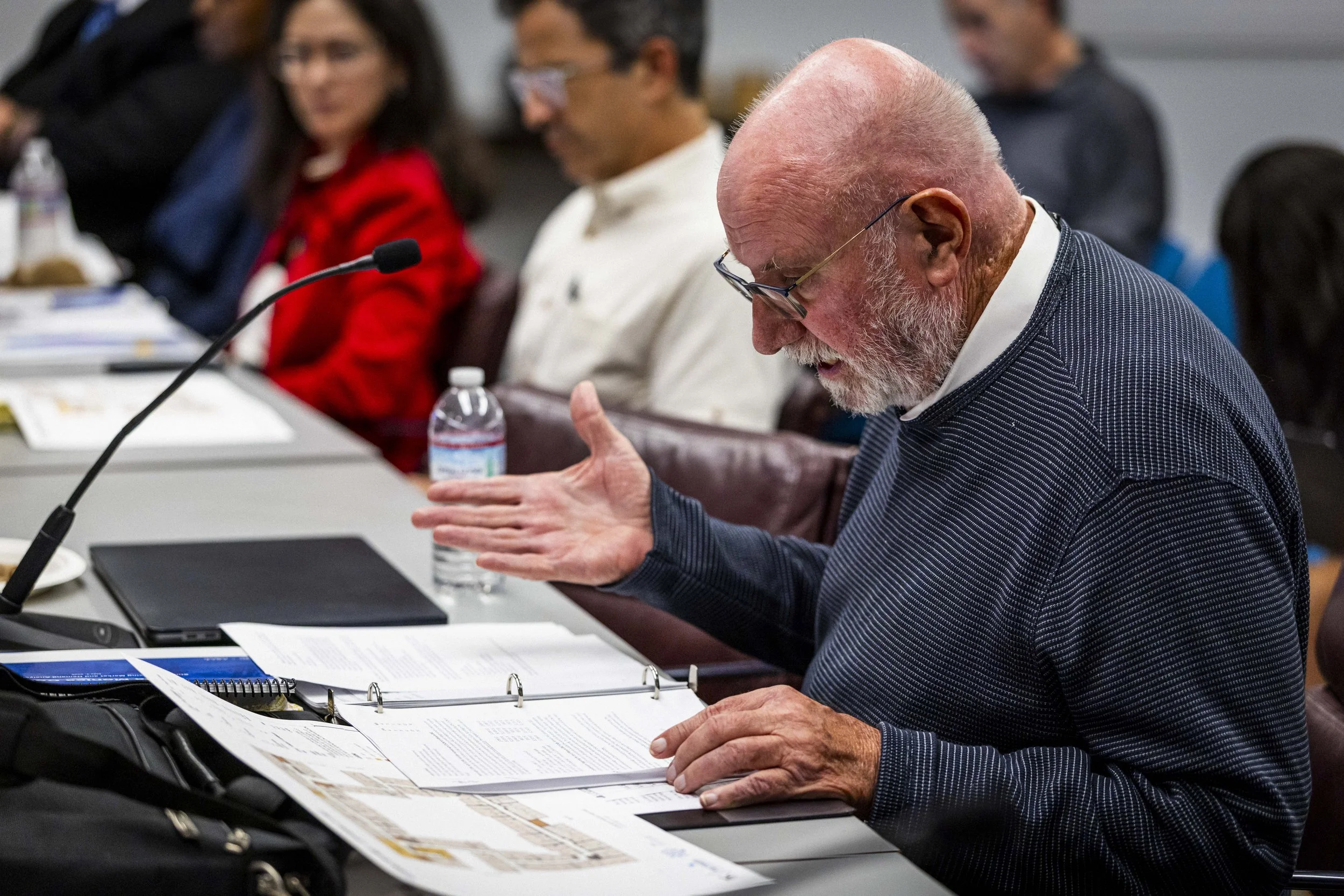  Santa Monica College (SMC) Senior Director of Government Relations and Institutional Communications Don Girard addresses the SMC Board of Trustees during discussion about funding for the student housing program proposal during an SMC Board of Truste