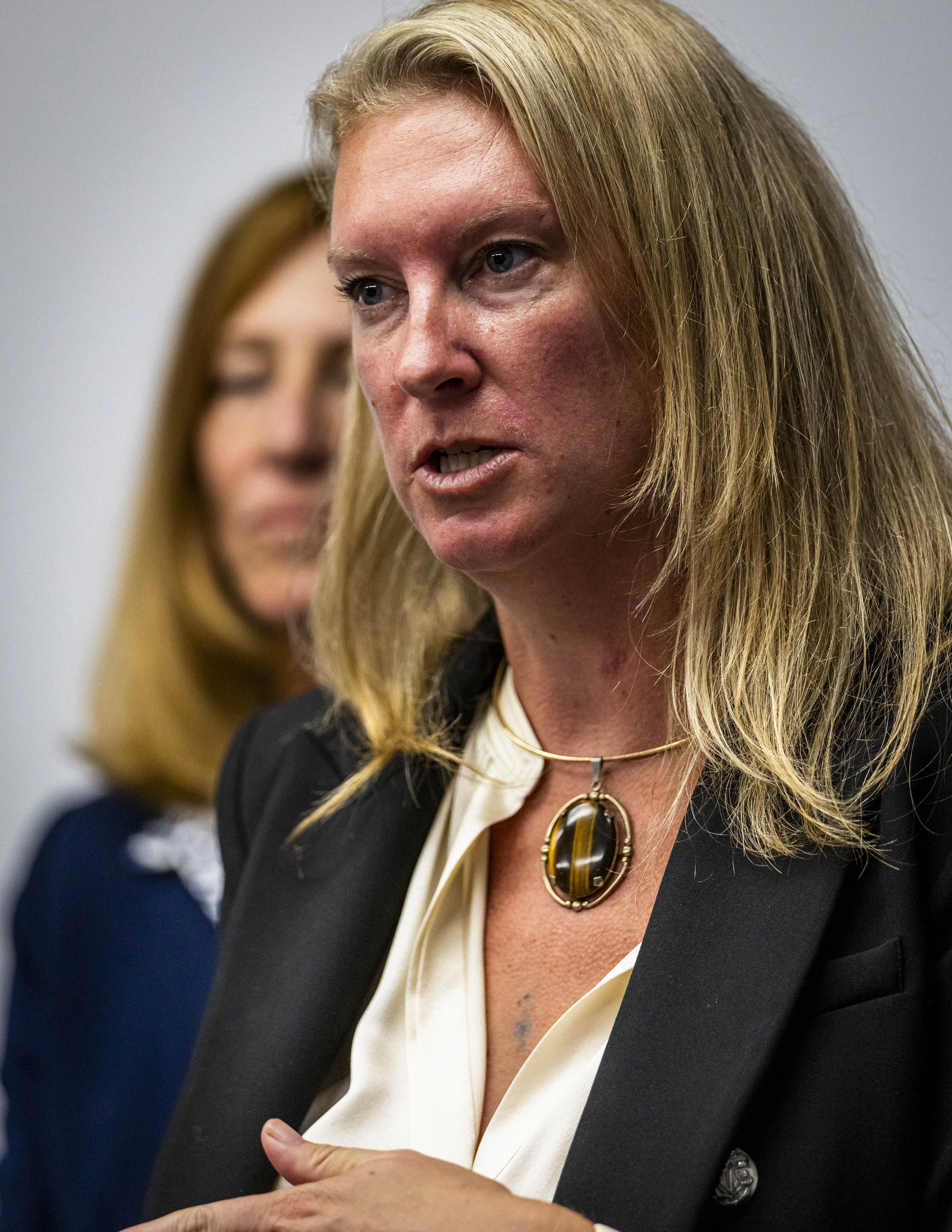  Vice President of Development at The Michaels Organization Abbie Hawkins addresses the Santa Monica College (SMC) Board of Trustees during discussion about funding for the student housing program proposal during an SMC Board of Trustees meeting on T