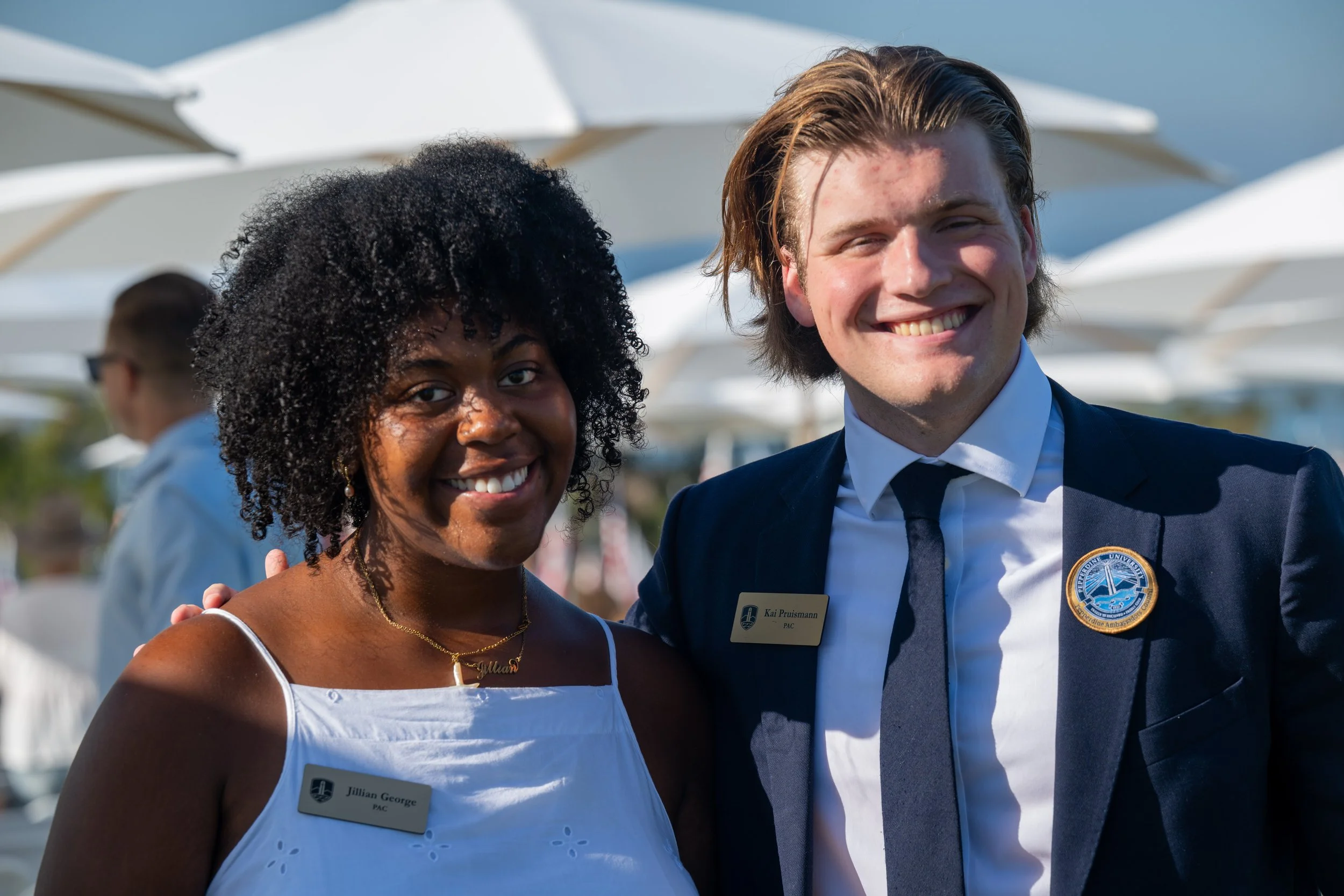  Pepperdine University students (L) Jillian George 21, international relations major and (R) Kai Pruismann 22, finance major at the 9/11 Rememberance Ceremony at Alumni Park on Friday, September 11, 2026, Malibu, Calif. Both students are members of e