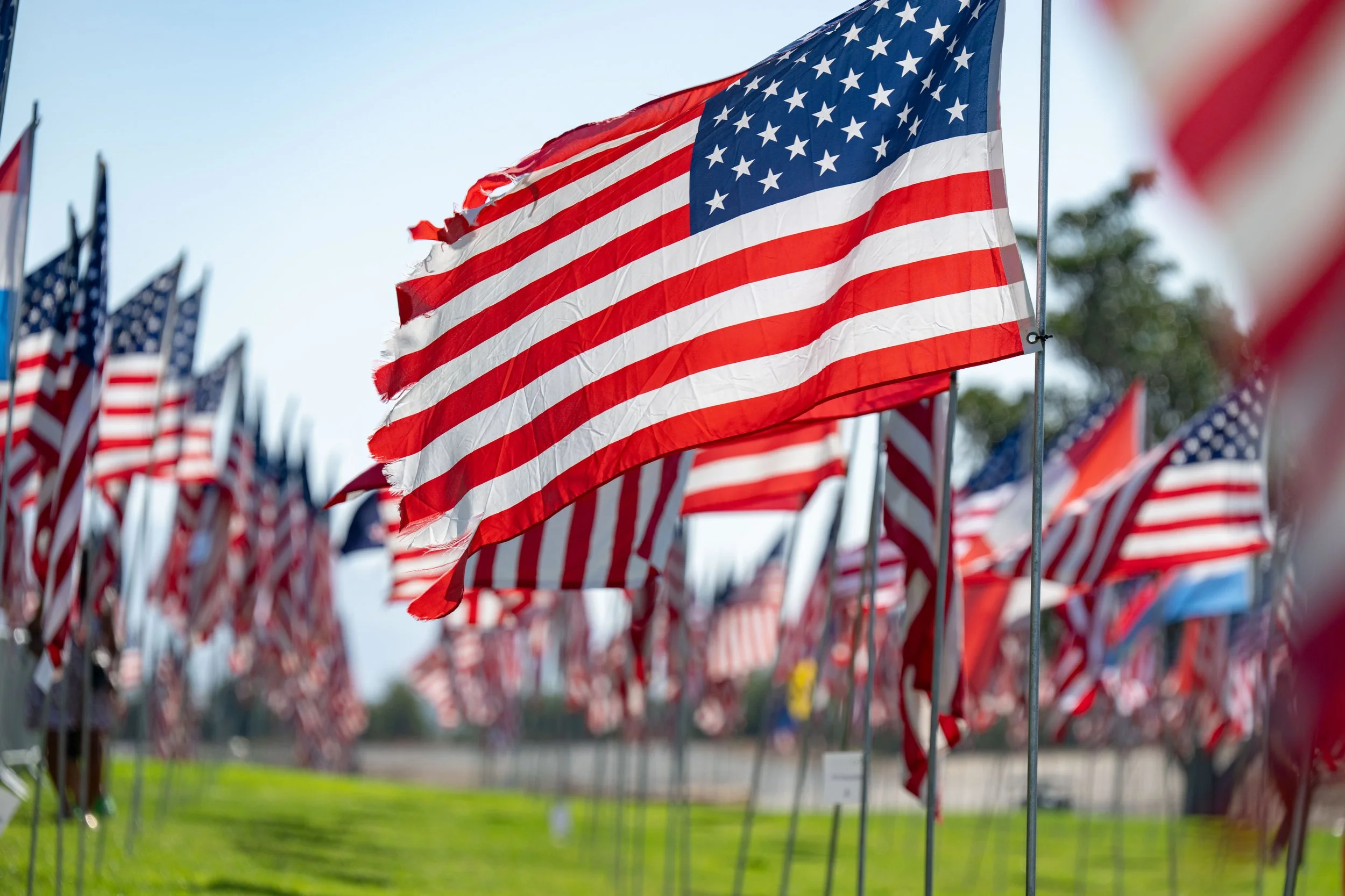  American flag at the Waves of Flags at the Pepperdine University  9/11 Rememberance Ceremony Alumni Park on Friday, September 11, 2026, Malibu, Calif.. 2977 American flags and 90 international flags were placed, one for each person who died on 9/11.