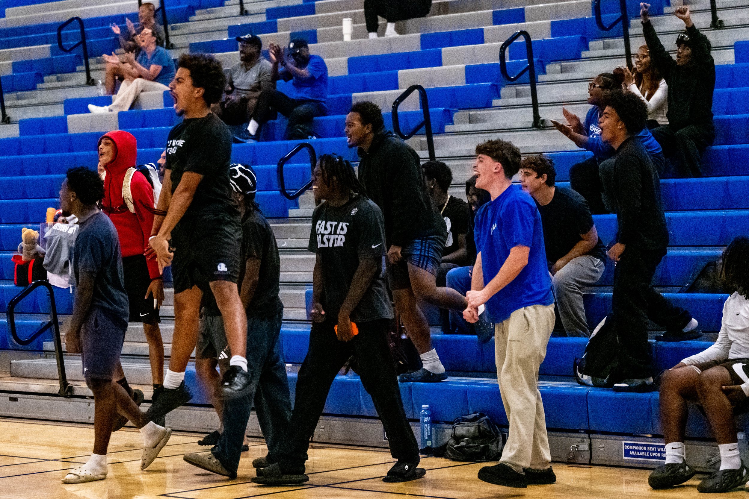  Santa Monica College (SMC) Corsair men’s vollyball team celebrate after the women’s team victory after the game with Santa Barbara City College Vasqueros on Wednesday, September 23, 2026, Santa Monica, Calif. The Corsair won 1-0 . The Corsairs defea