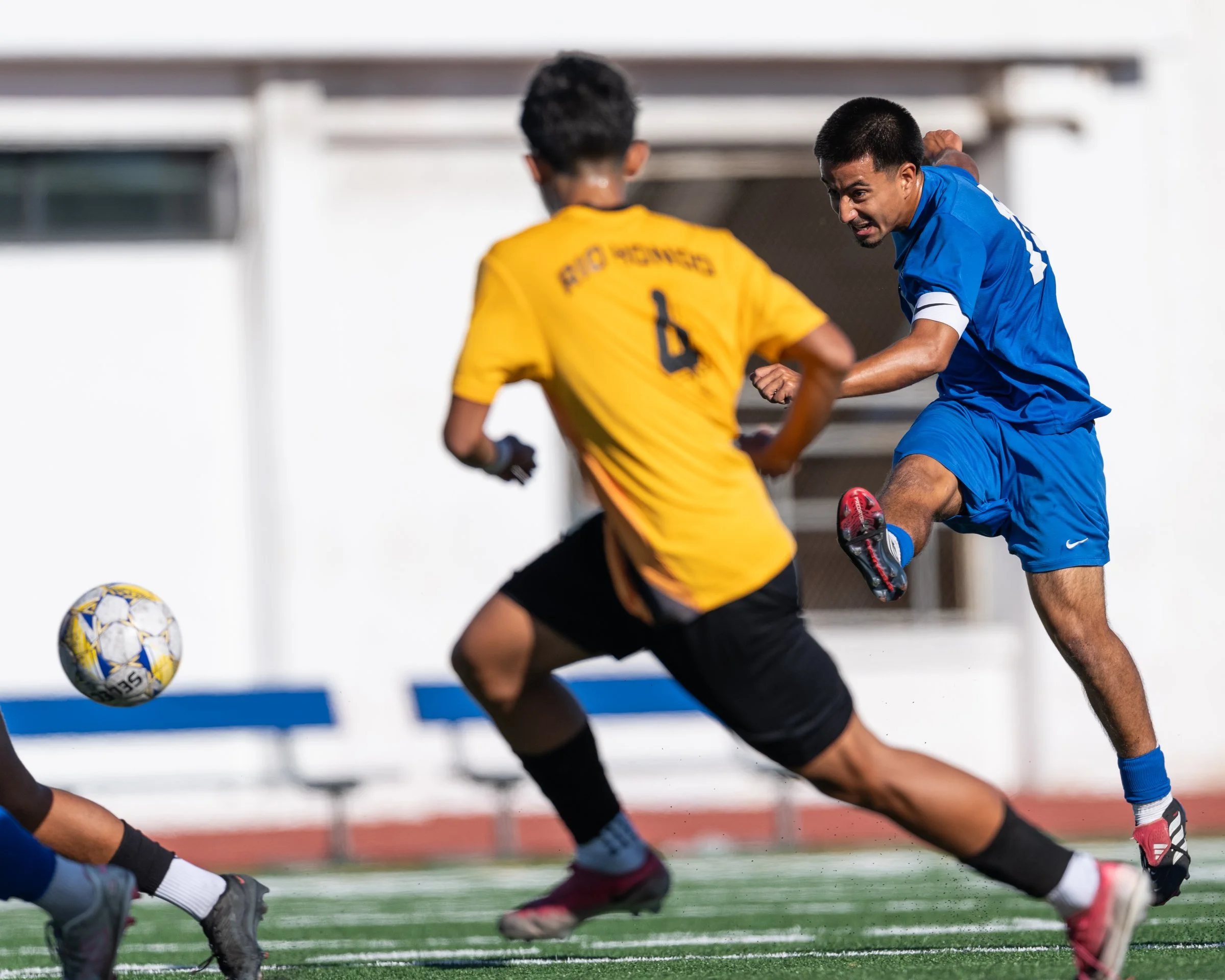  SANTA MONICA, Calif. —  The Santa Monica College Corsairs Anthony Lopez (10) with one of the 16 shot attempts in the game. Lopez (10) did score a goal in the first half of the matchup. Corsairs defeated the Rio Hondo College Roadrunners 5-0 in men's