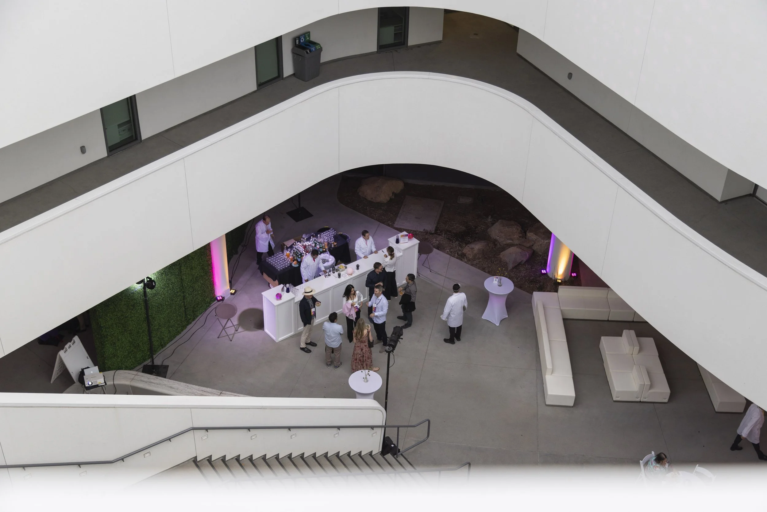  Santa Monica College (SMC) STEM Fundraiser Launch the Future attendees gathered around the open bar at the fundraiser on Sept. 29, 2026, at the Science and Math Building, Santa Monica College, Santa Monica, Calif. The Launch the Future Fundraiser is